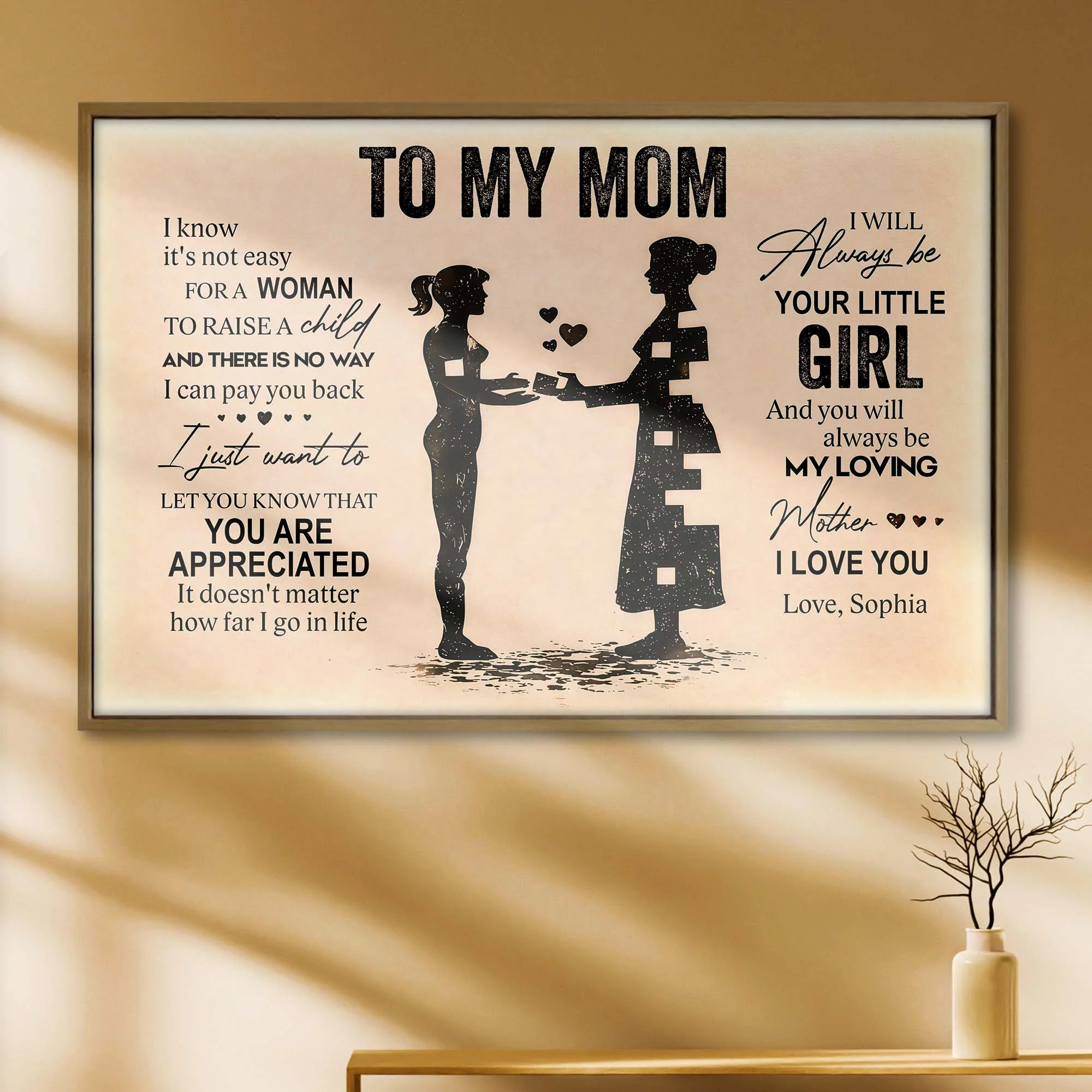 To My Mom I Know It Is Not Easy Silhouette Puzzle Hearts - Personalized Custom Horizontal Poster - MOM170_HPOS