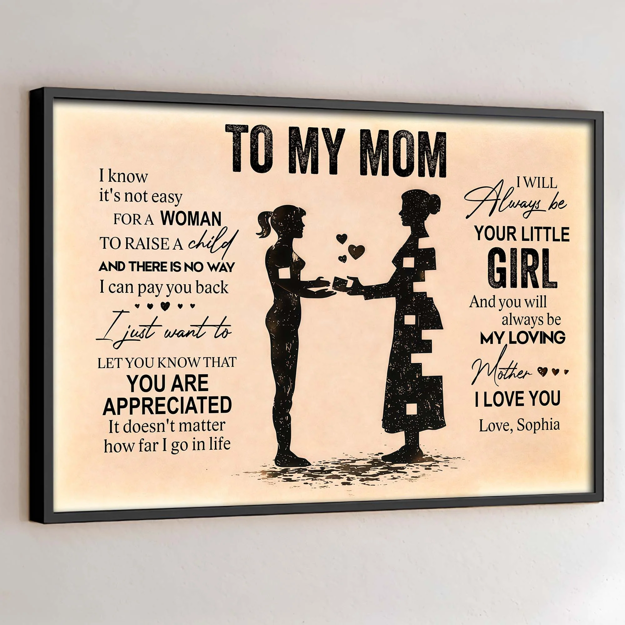 To My Mom I Know It Is Not Easy Silhouette Puzzle Hearts - Personalized Custom Horizontal Poster - MOM170_HPOS - Image 2