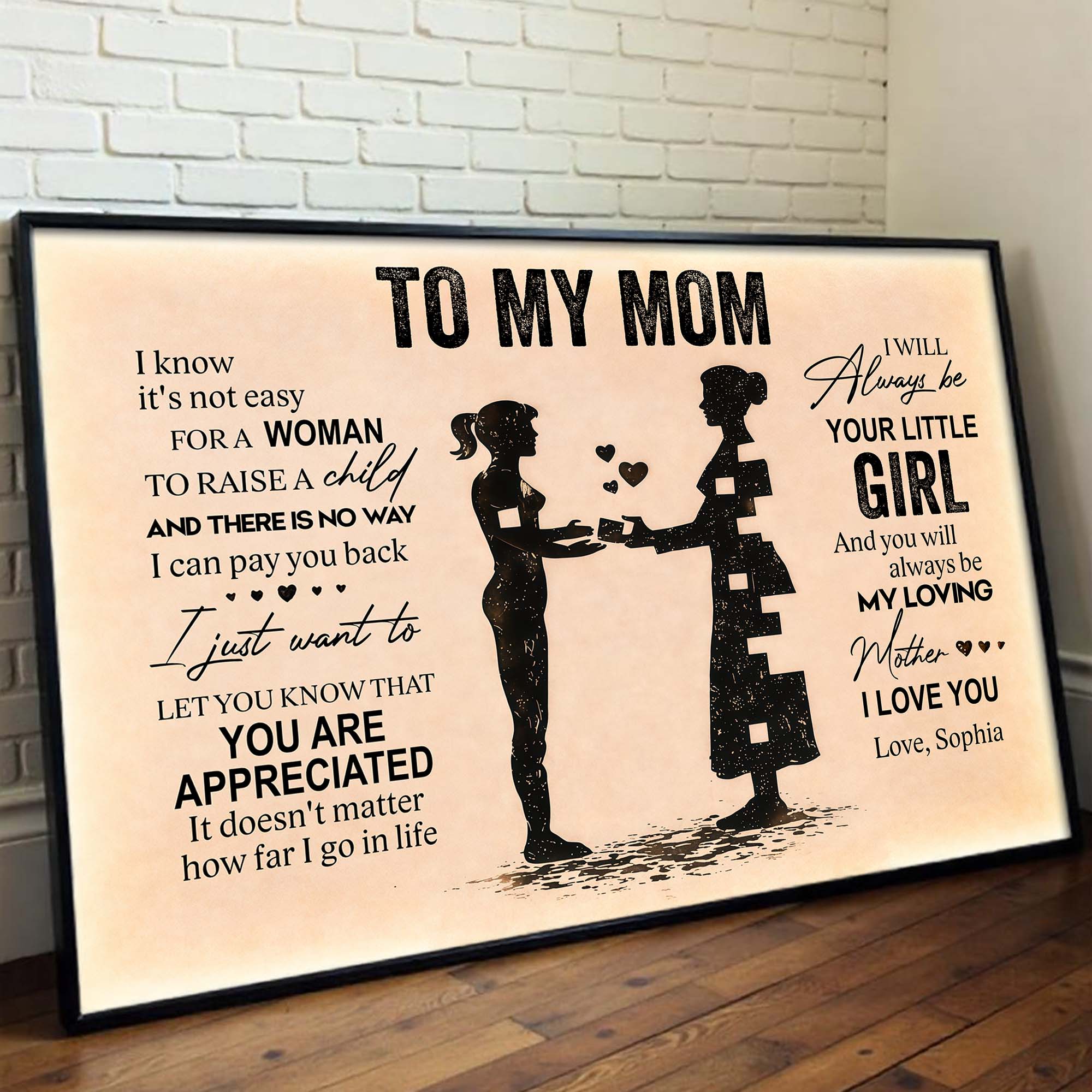 To My Mom I Know It Is Not Easy Silhouette Puzzle Hearts - Personalized Custom Horizontal Poster - MOM170_HPOS - Image 3