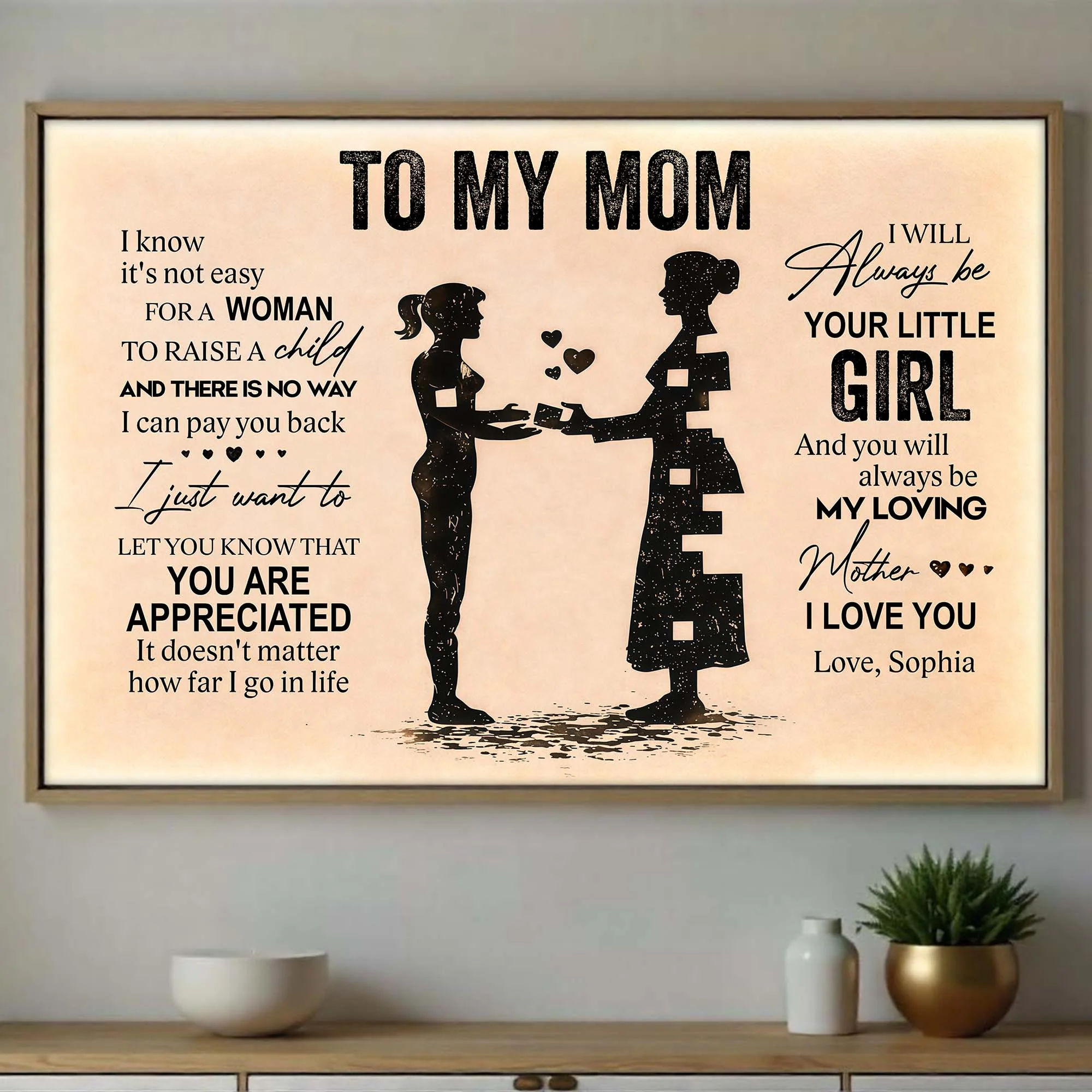 To My Mom I Know It Is Not Easy Silhouette Puzzle Hearts - Personalized Custom Horizontal Poster - MOM170_HPOS - Image 4