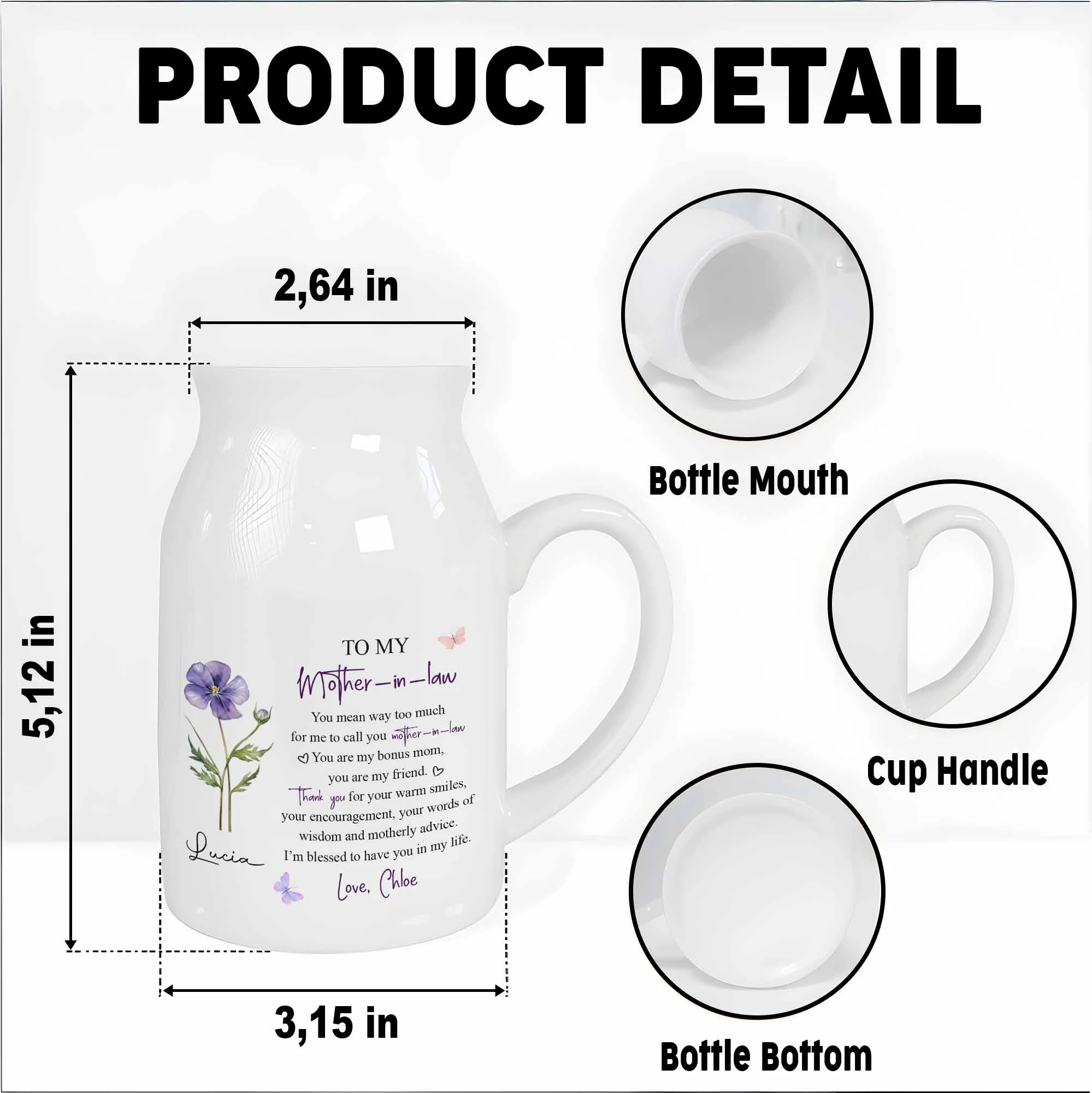 To My Mother In Law Bonus Mom Message With Purple Flower And Butterflies - Personalized Ceramic Flower Vase - MOM177_CEV - Image 2