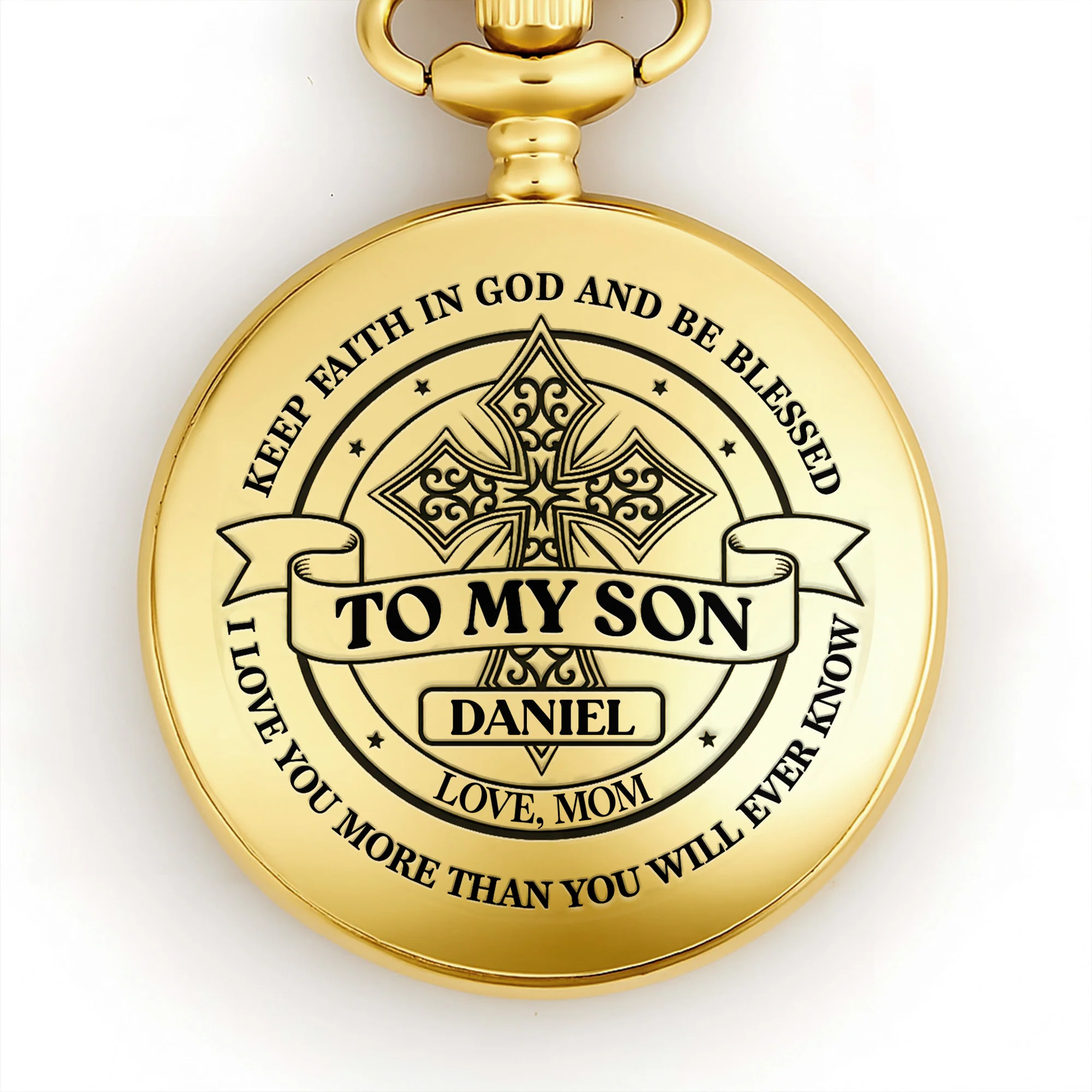 To My Son Keep Faith In God Blessed Cross - Personalized Custom Pocket Watch - SON080_GWATCH - Image 10