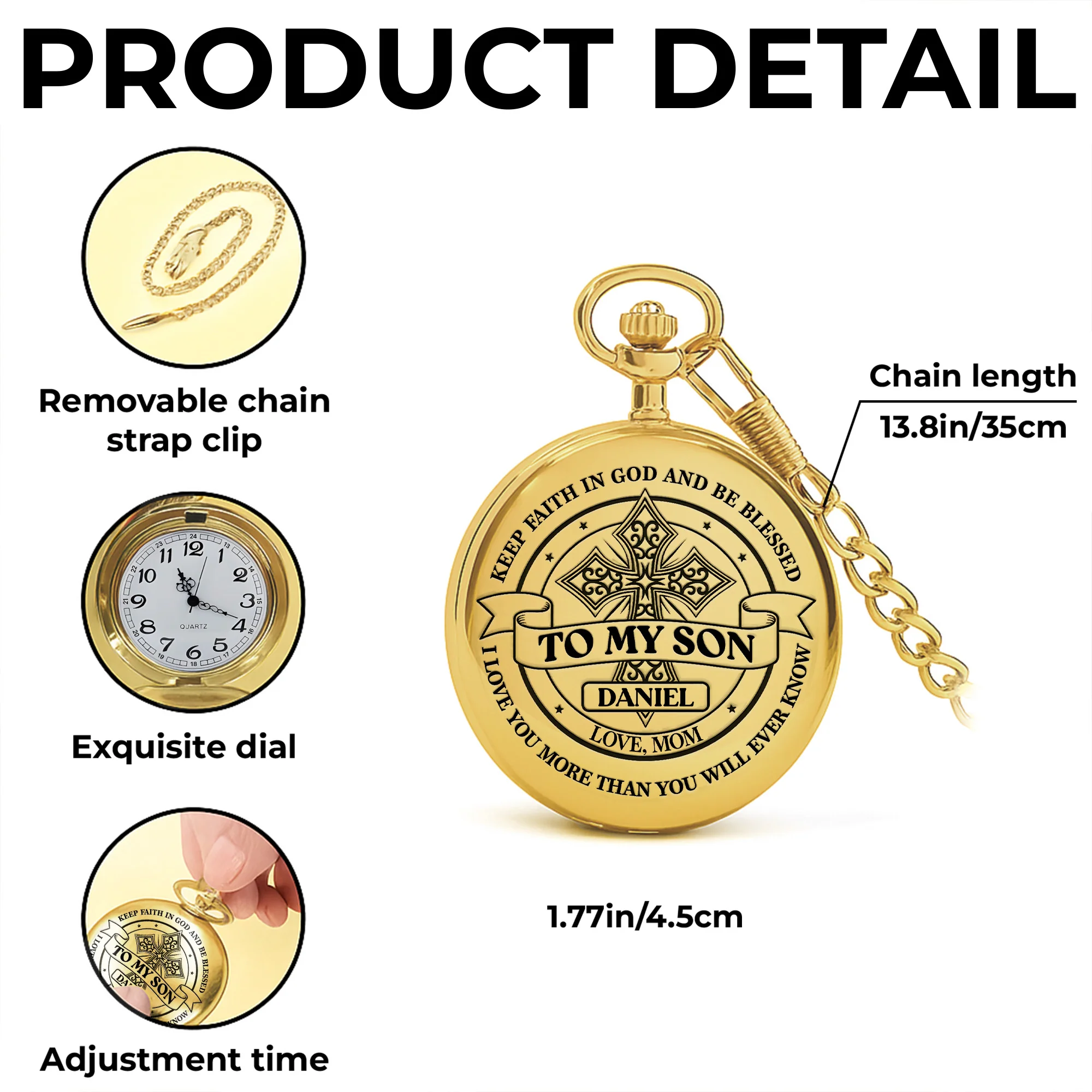 To My Son Keep Faith In God Blessed Cross - Personalized Custom Pocket Watch - SON080_GWATCH - Image 6