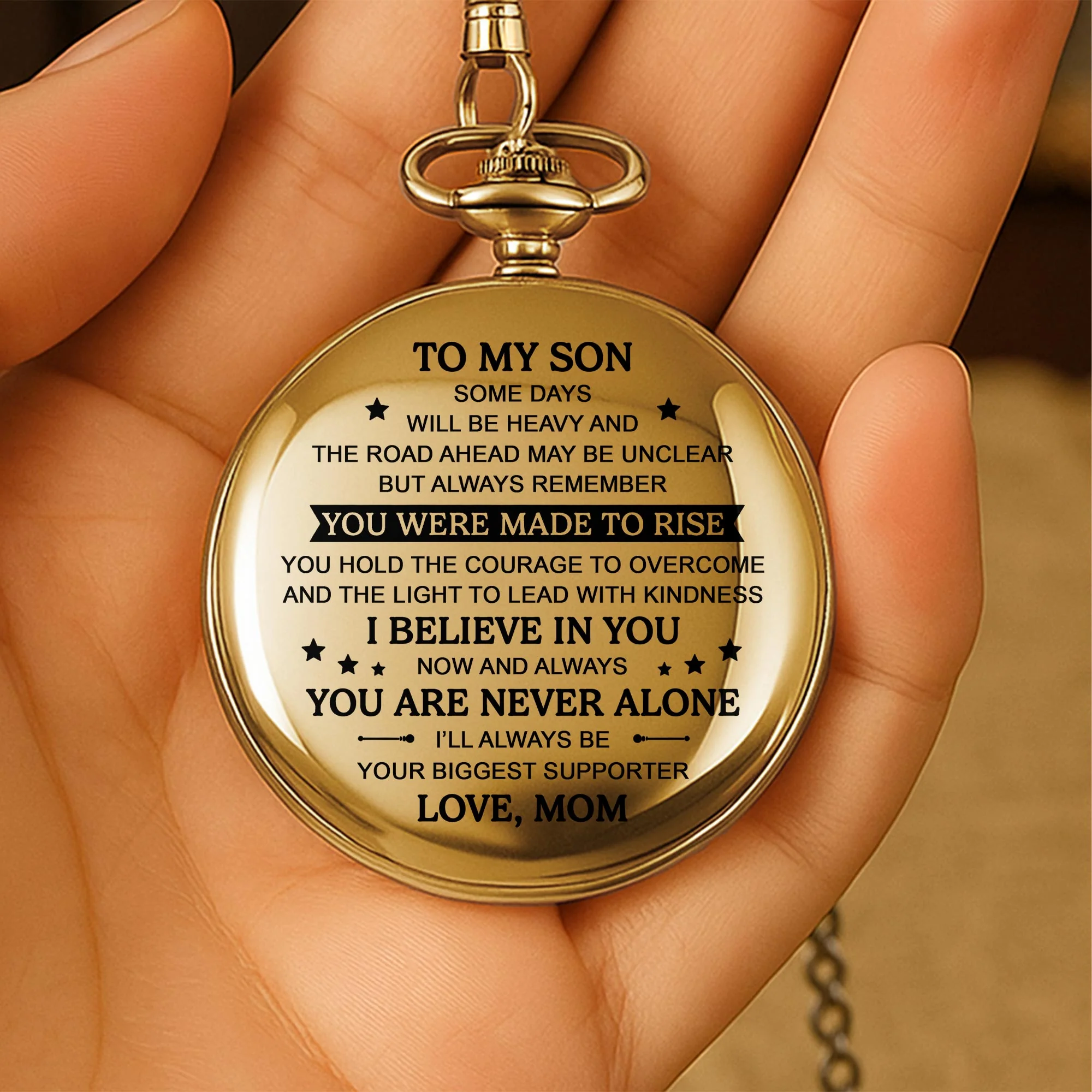 To My Son Some Days Will Be Heavy Stars And Banner - Personalized Custom Pocket Watch - SON042_GWATCH - Image 3