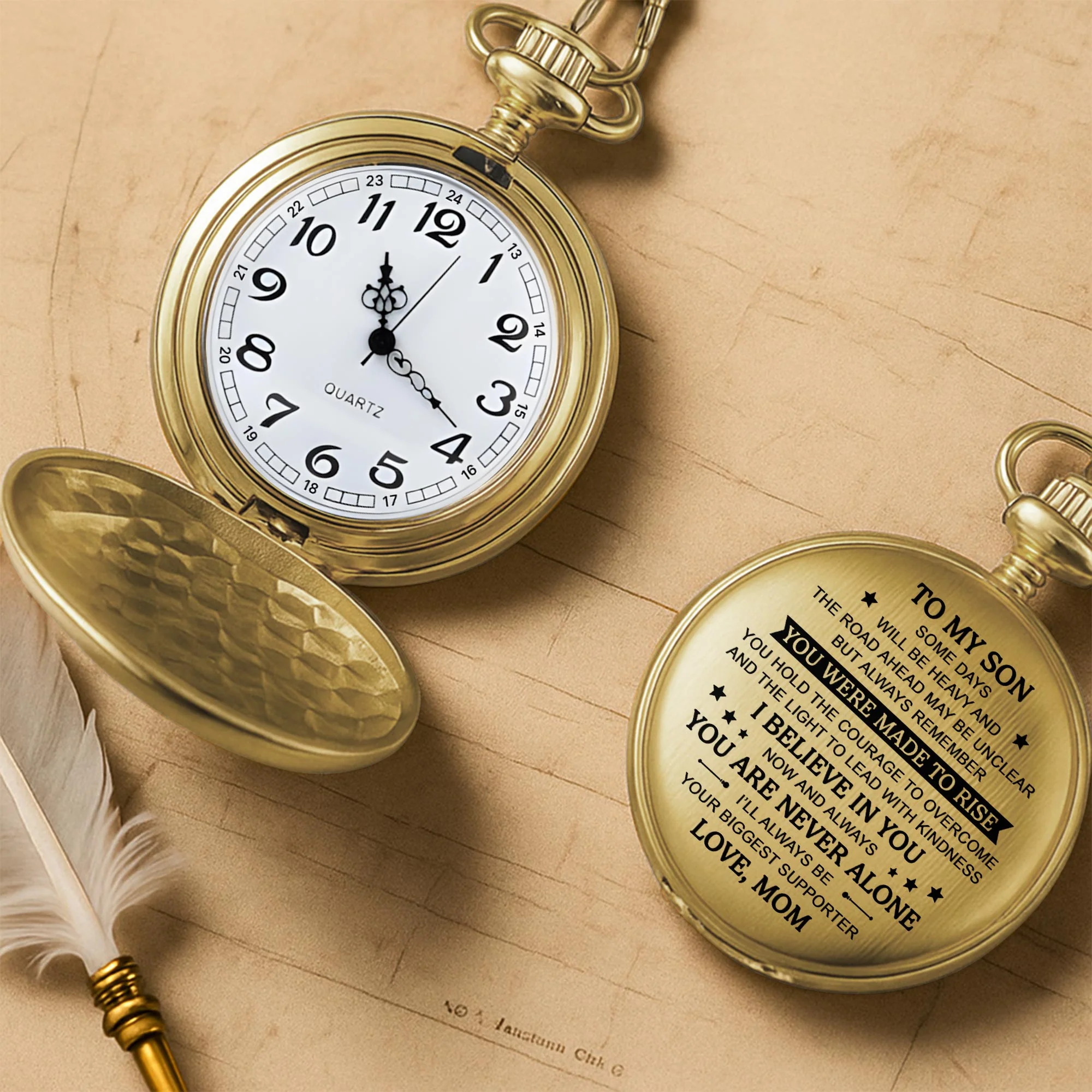 To My Son Some Days Will Be Heavy Stars And Banner - Personalized Custom Pocket Watch - SON042_GWATCH - Image 4