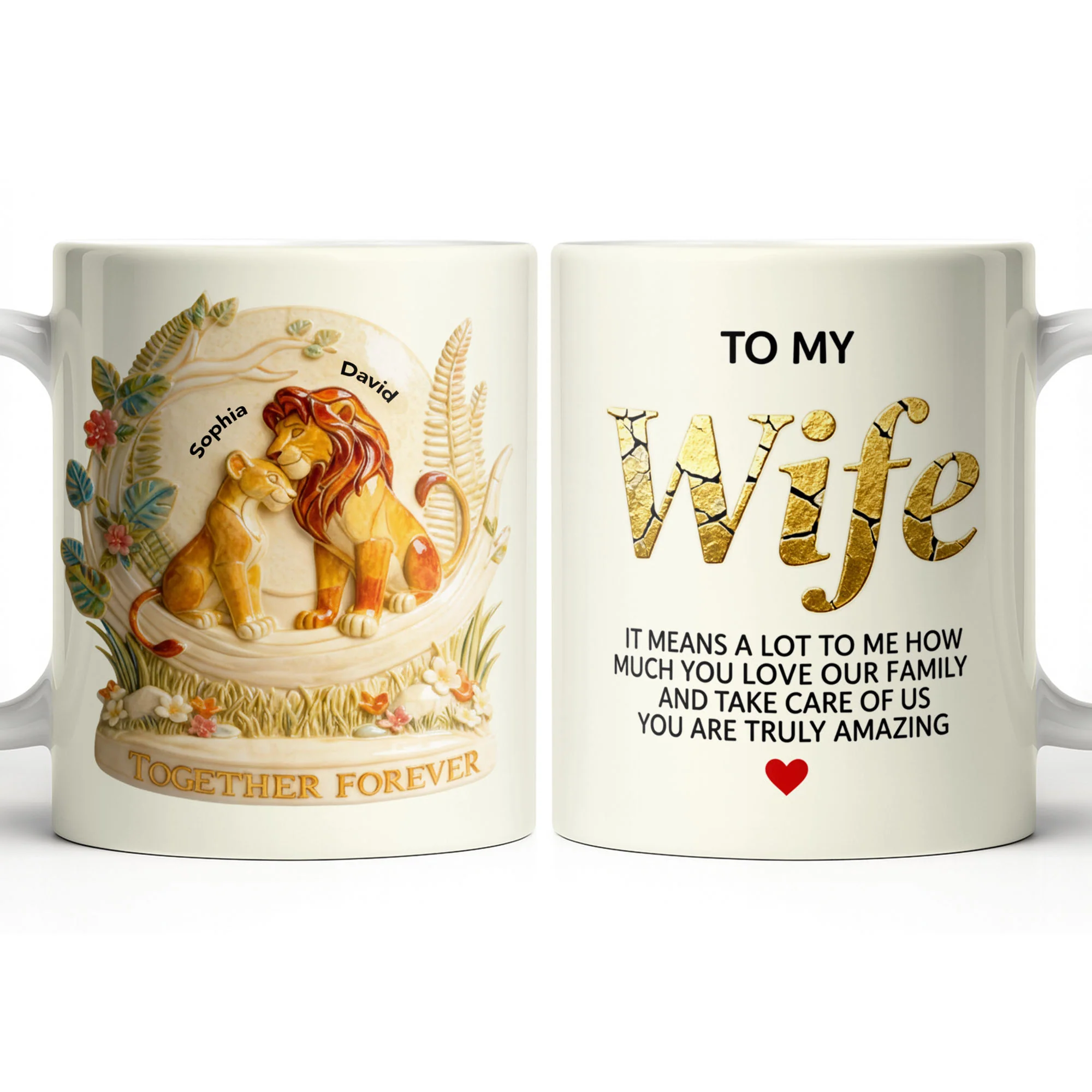 Together Forever To My Wife Lions Couple Floral Art - Personalized Custom Coffee Mug - WIF068_MG - Image 12