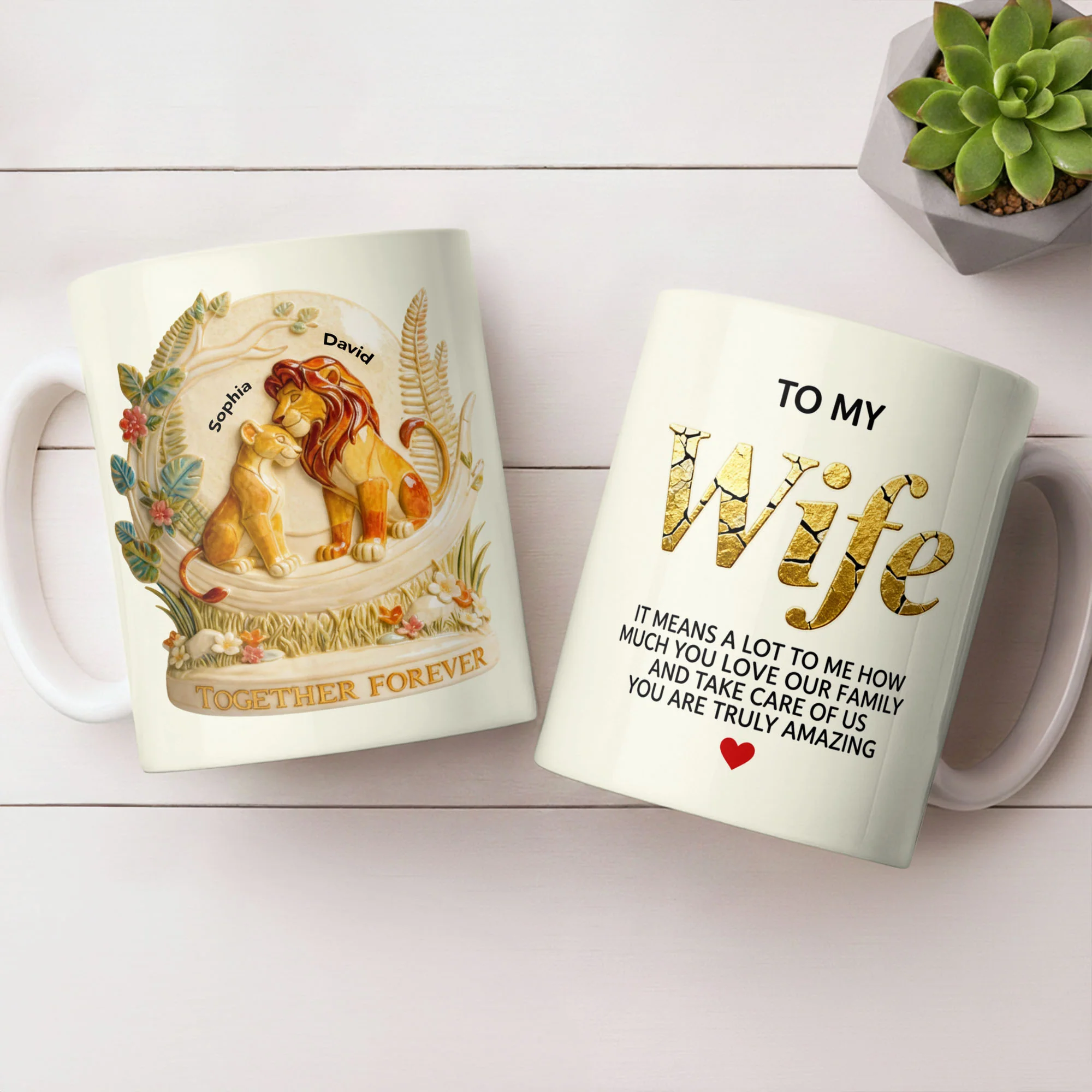 Together Forever To My Wife Lions Couple Floral Art - Personalized Custom Coffee Mug - WIF068_MG - Image 7