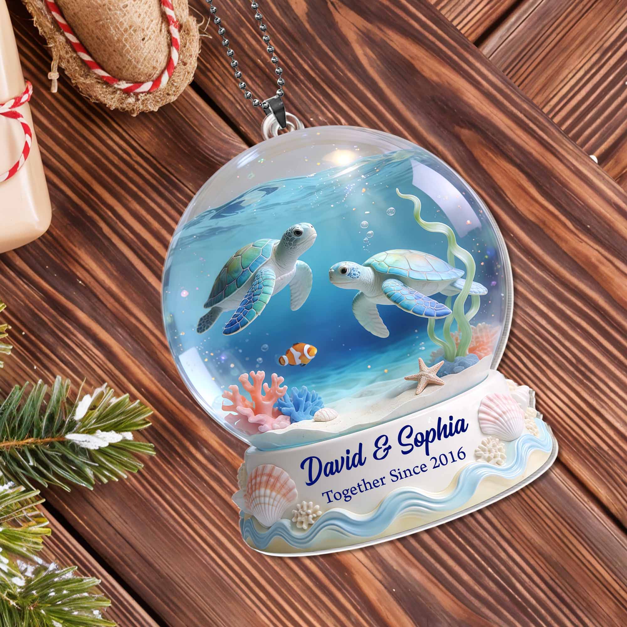 Together Since Sea Turtles Ocean Snow Globe Custom Car Decor - Personalized Custom Acrylic Ornament, Car Hanging Ornament - CPL1424_ACA - Image 10