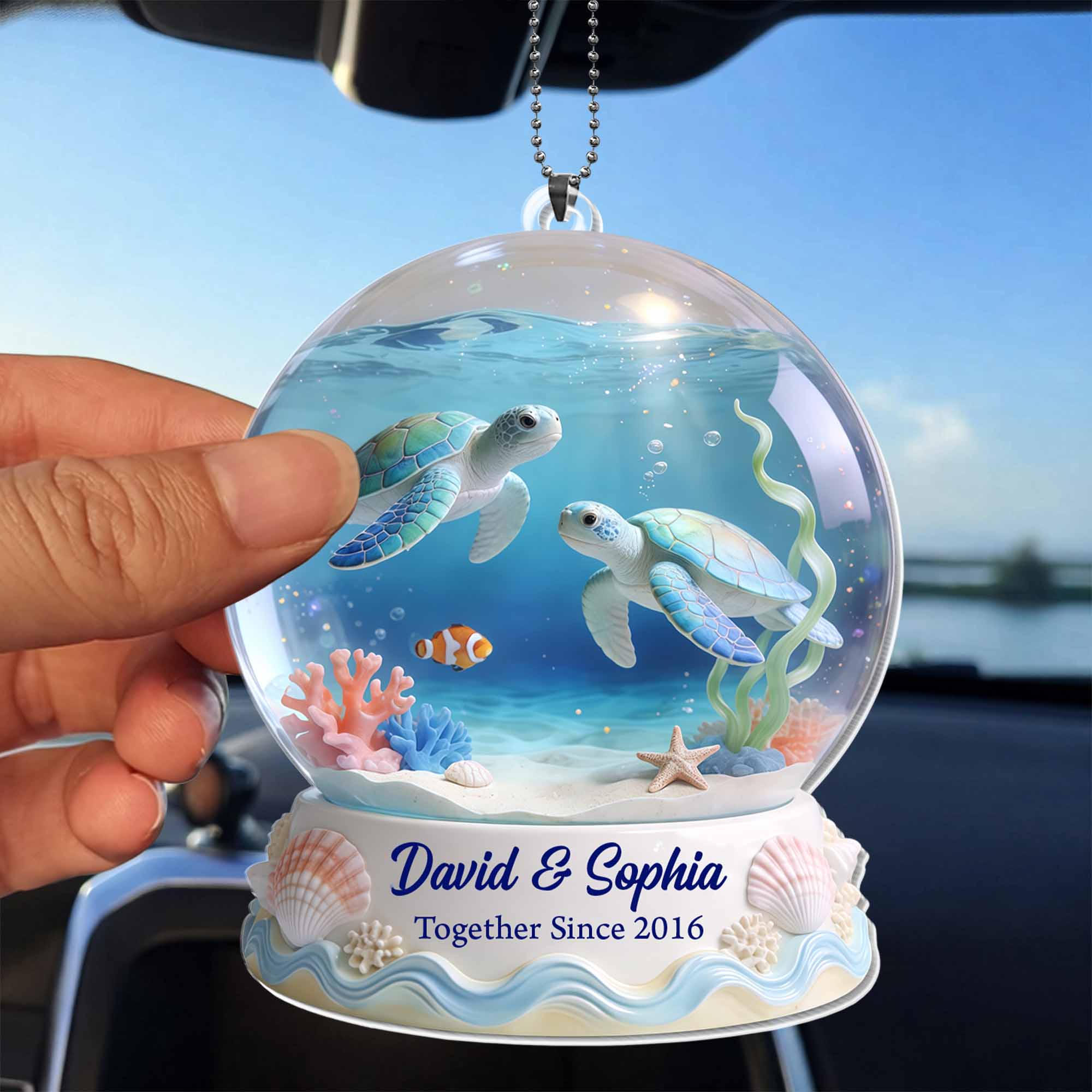 Together Since Sea Turtles Ocean Snow Globe Custom Car Decor - Personalized Custom Acrylic Ornament, Car Hanging Ornament - CPL1424_ACA - Image 3