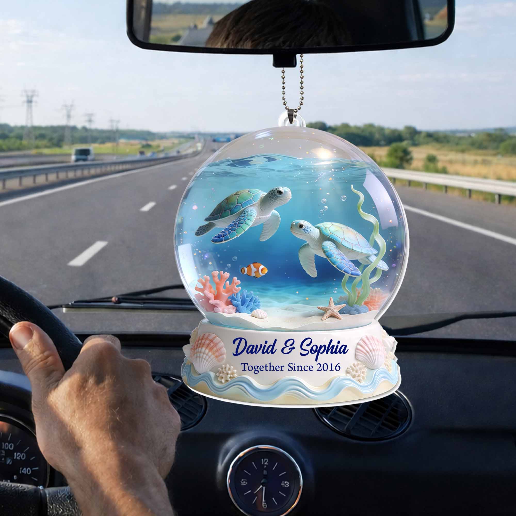 Together Since Sea Turtles Ocean Snow Globe Custom Car Decor - Personalized Custom Acrylic Ornament, Car Hanging Ornament - CPL1424_ACA - Image 4