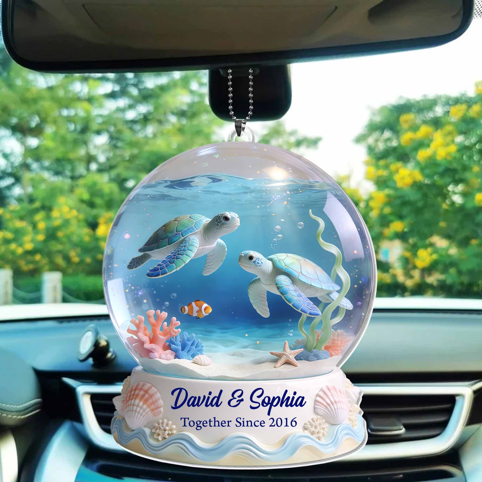 Together Since Sea Turtles Ocean Snow Globe Custom Car Decor - Personalized Custom Acrylic Ornament, Car Hanging Ornament - CPL1424_ACA - Image 5