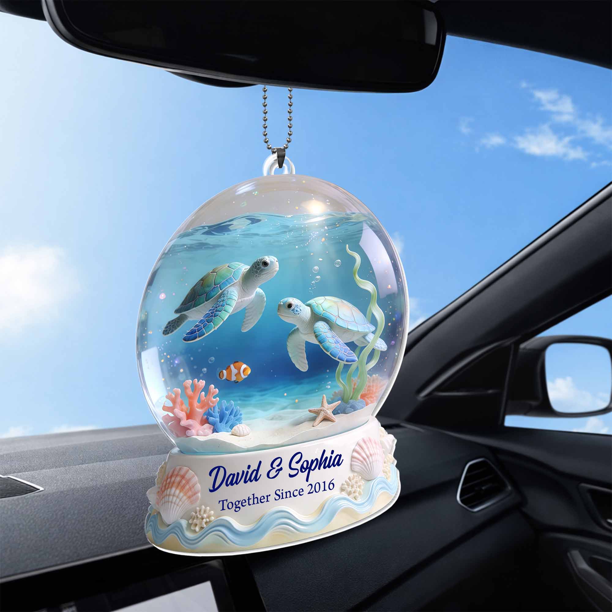 Together Since Sea Turtles Ocean Snow Globe Custom Car Decor - Personalized Custom Acrylic Ornament, Car Hanging Ornament - CPL1424_ACA - Image 6