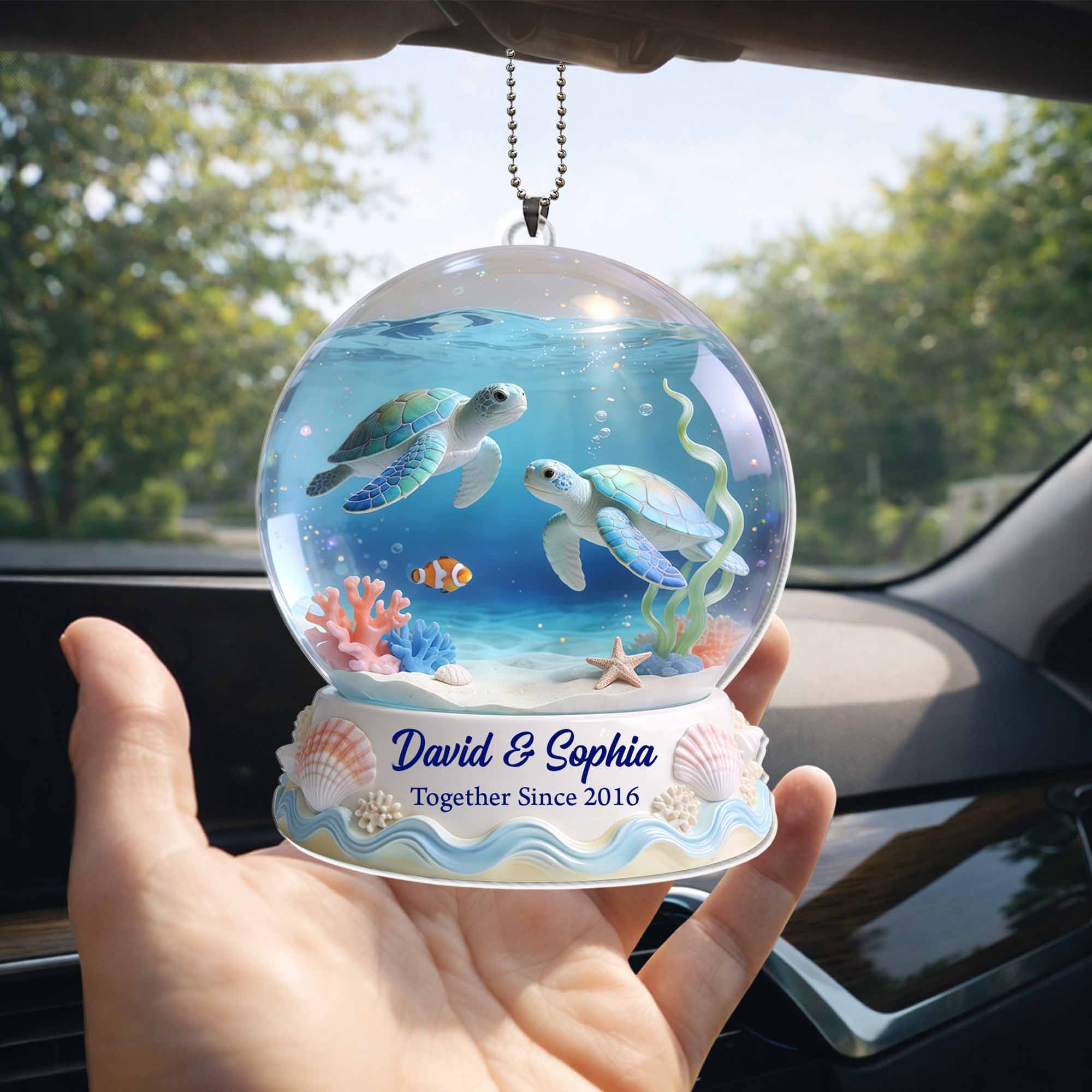 Together Since Sea Turtles Ocean Snow Globe Custom Car Decor - Personalized Custom Acrylic Ornament, Car Hanging Ornament - CPL1424_ACA - Image 7