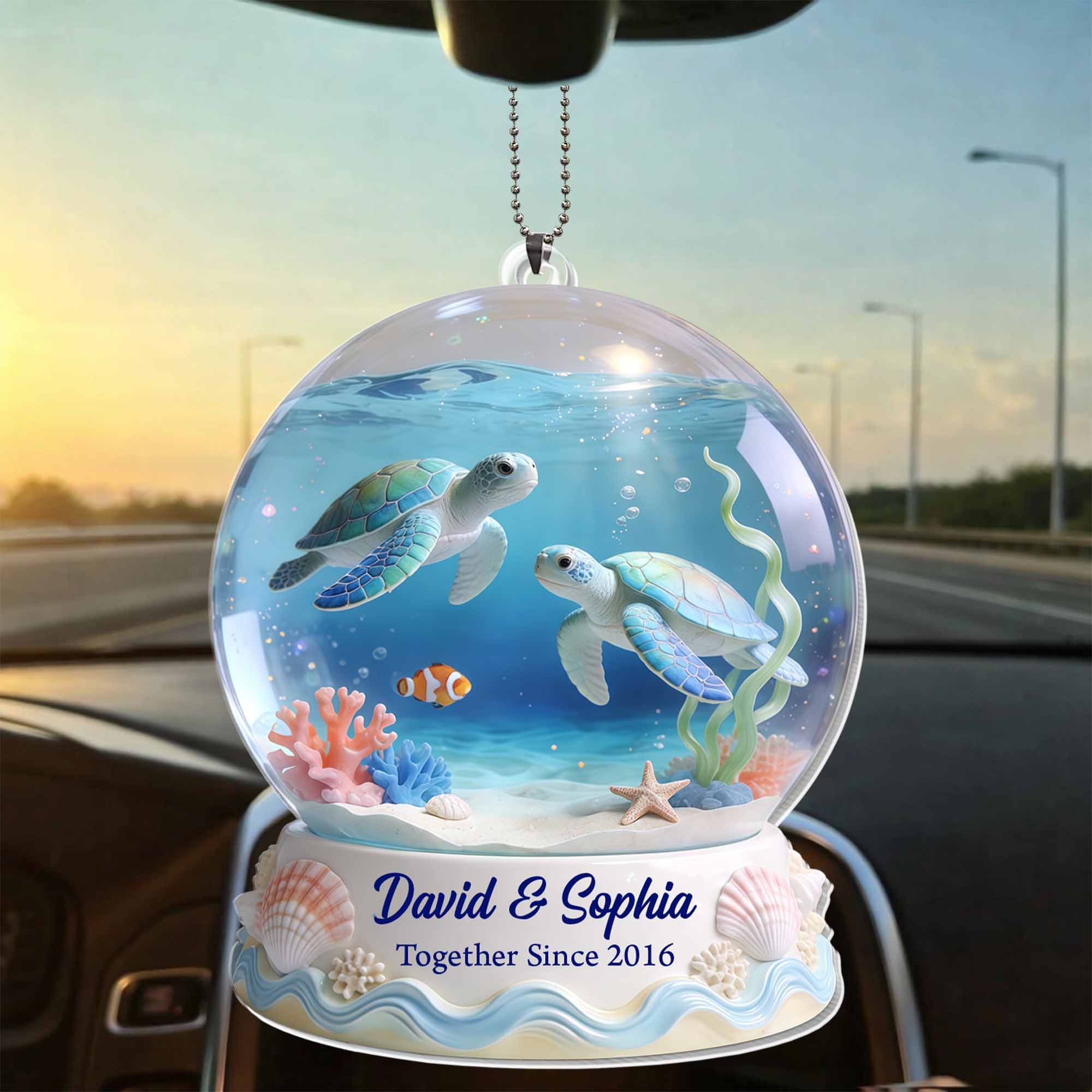 Together Since Sea Turtles Ocean Snow Globe Custom Car Decor - Personalized Custom Acrylic Ornament, Car Hanging Ornament - CPL1424_ACA - Image 8