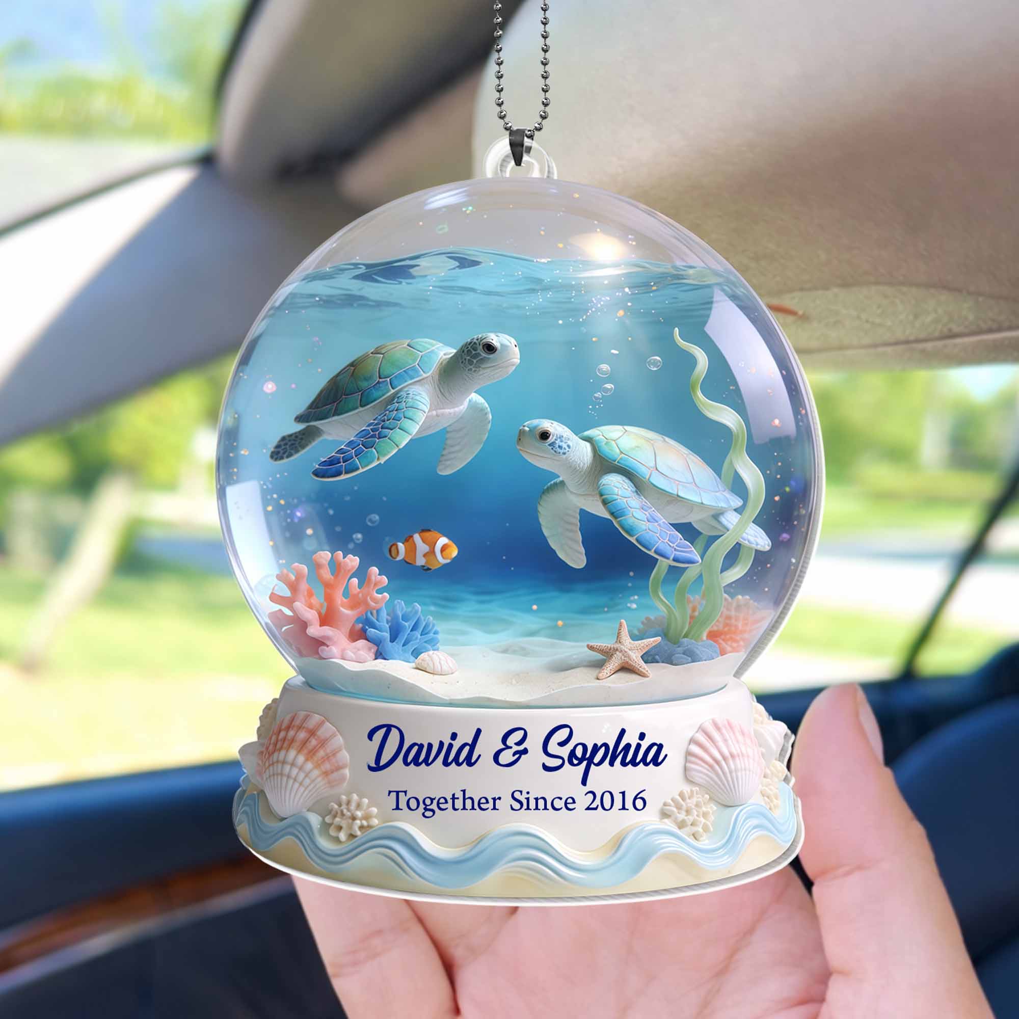 Together Since Sea Turtles Ocean Snow Globe Custom Car Decor - Personalized Custom Acrylic Ornament, Car Hanging Ornament - CPL1424_ACA - Image 9