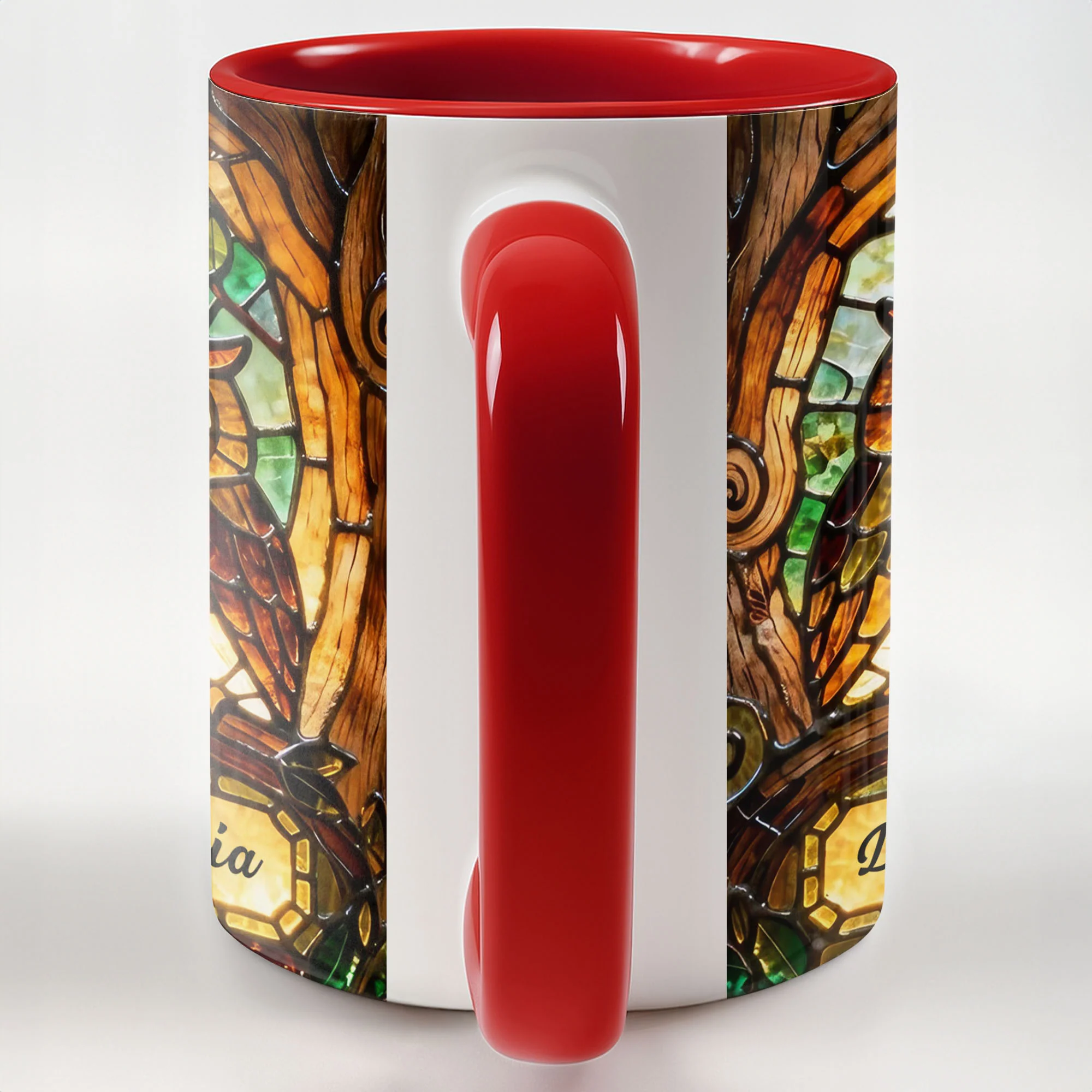Two Owls In Love Under The Moonlight Stained Glass Design - Personalized Custom Accent Mug - CPL1399_AMUG - Image 6