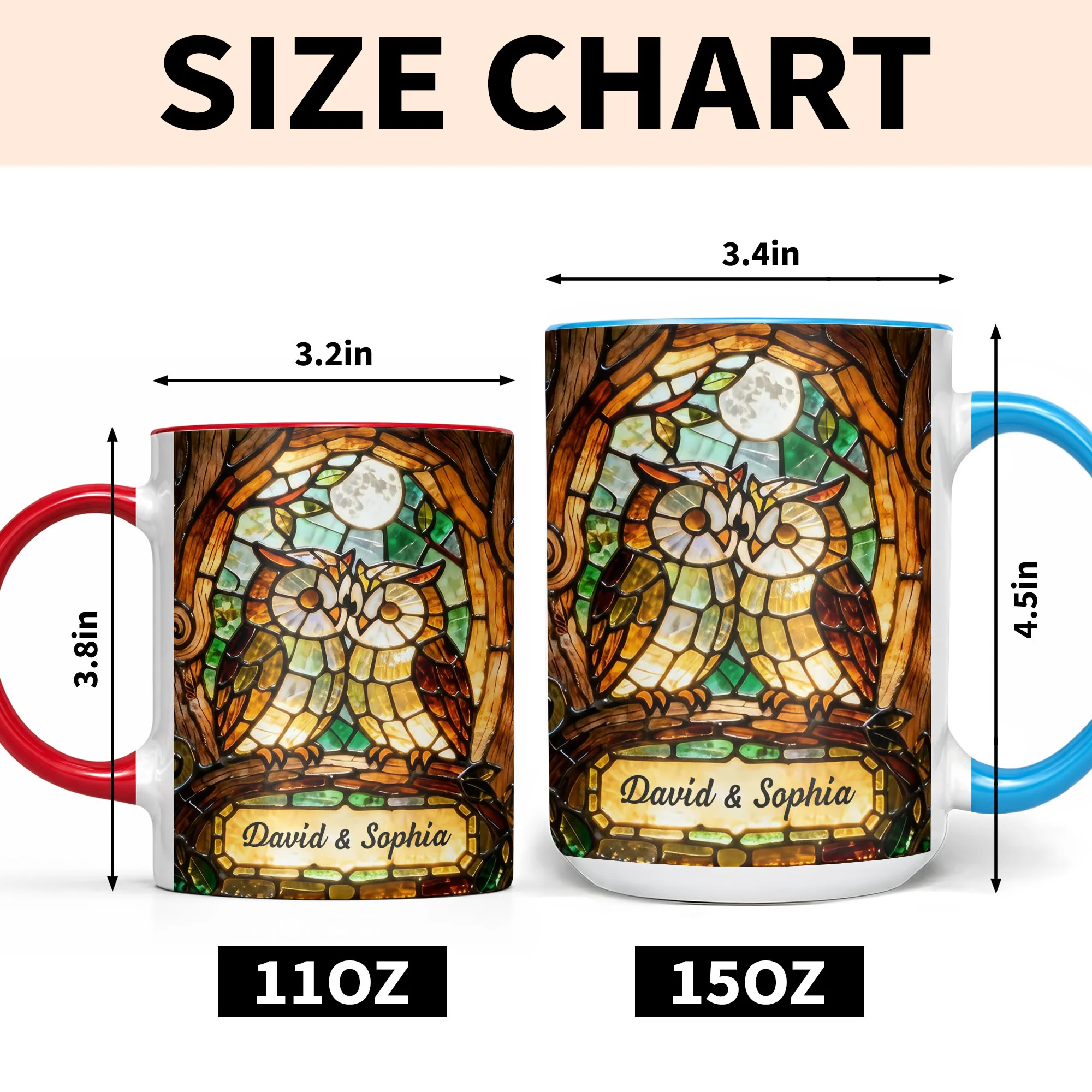 Two Owls In Love Under The Moonlight Stained Glass Design - Personalized Custom Accent Mug - CPL1399_AMUG - Image 7