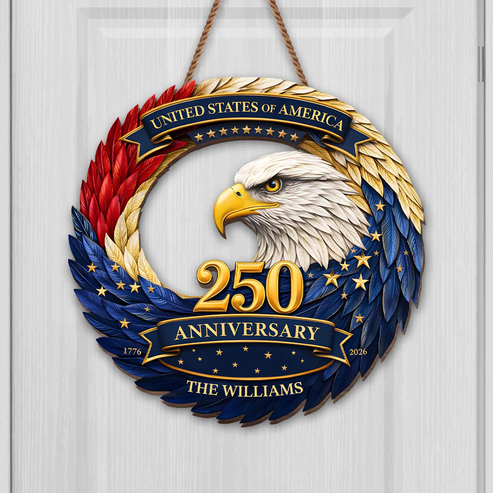 United States Of America 250 Anniversary Eagle Wings And Stars - Personalized Custom Shaped Wood Sign - INDE073_WSIGN