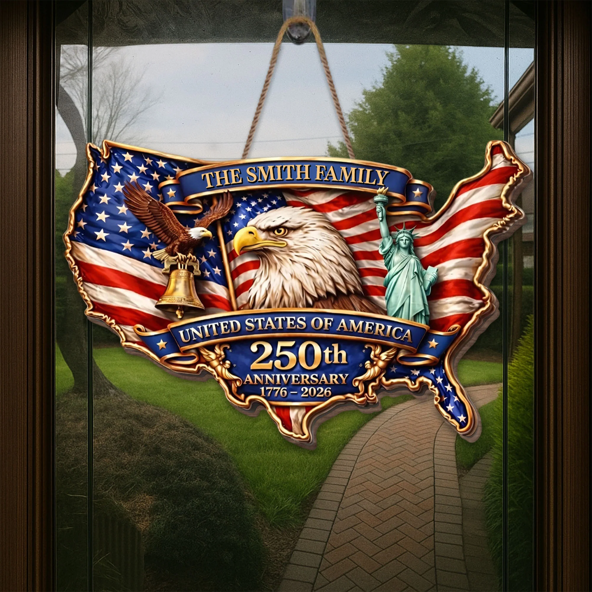 United States Of America 250th Anniversary Bald Eagle And Liberty Bell - Personalized Custom Shaped Wood Sign - INDE077_WSIGN - Image 5