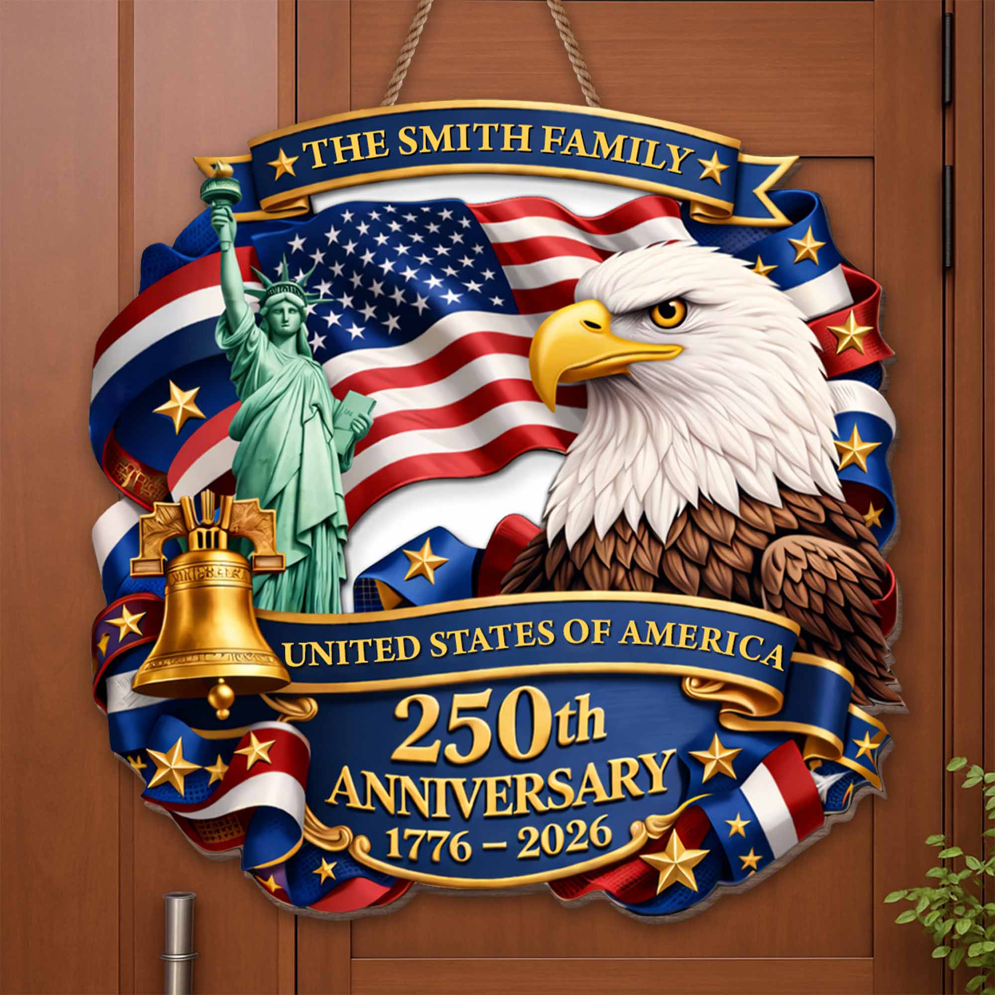 United States Of America 250th Anniversary Eagle Statue Of Liberty Bell - Personalized Custom Shaped Wood Sign - INDE075_WSIGN - Image 4