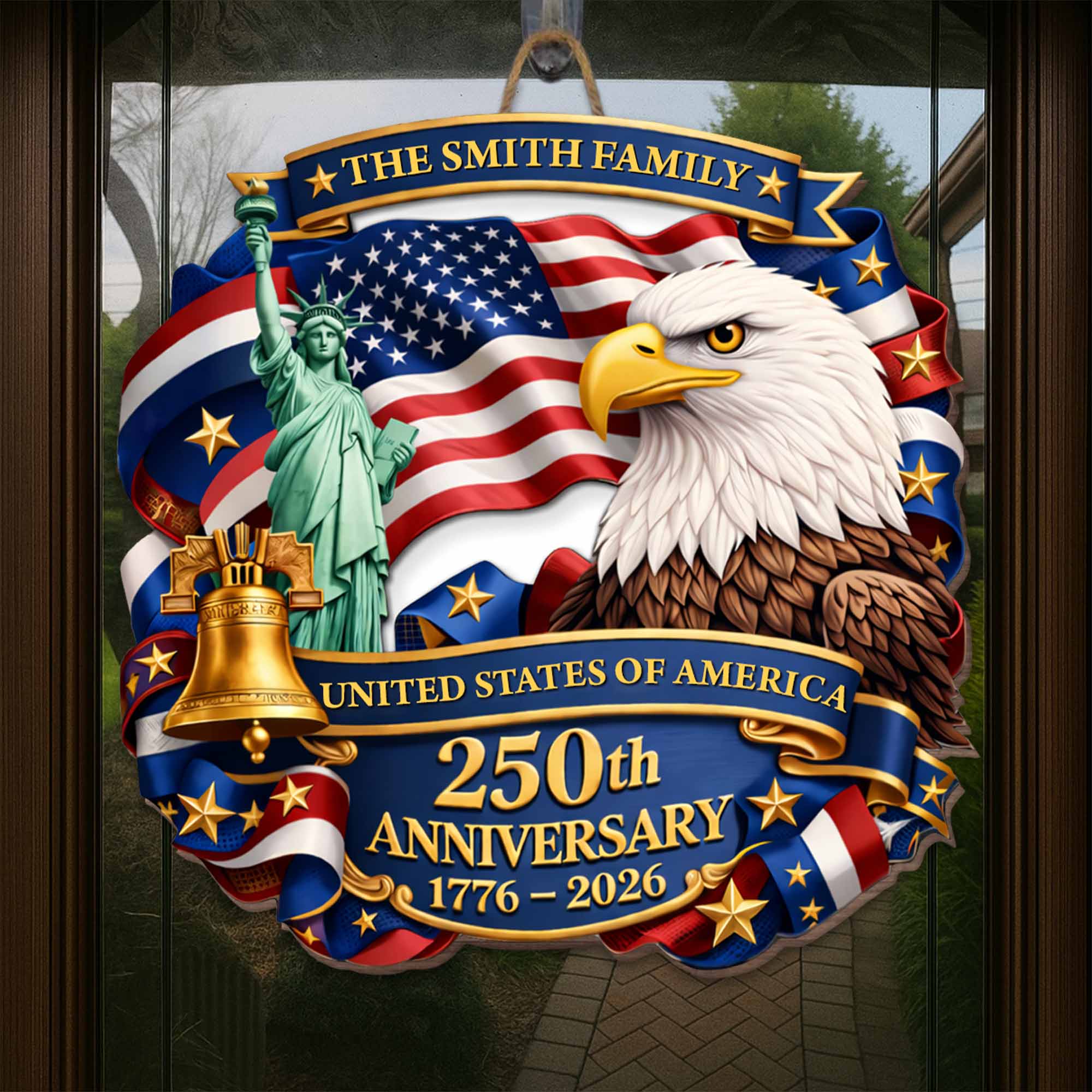 United States Of America 250th Anniversary Eagle Statue Of Liberty Bell - Personalized Custom Shaped Wood Sign - INDE075_WSIGN - Image 5