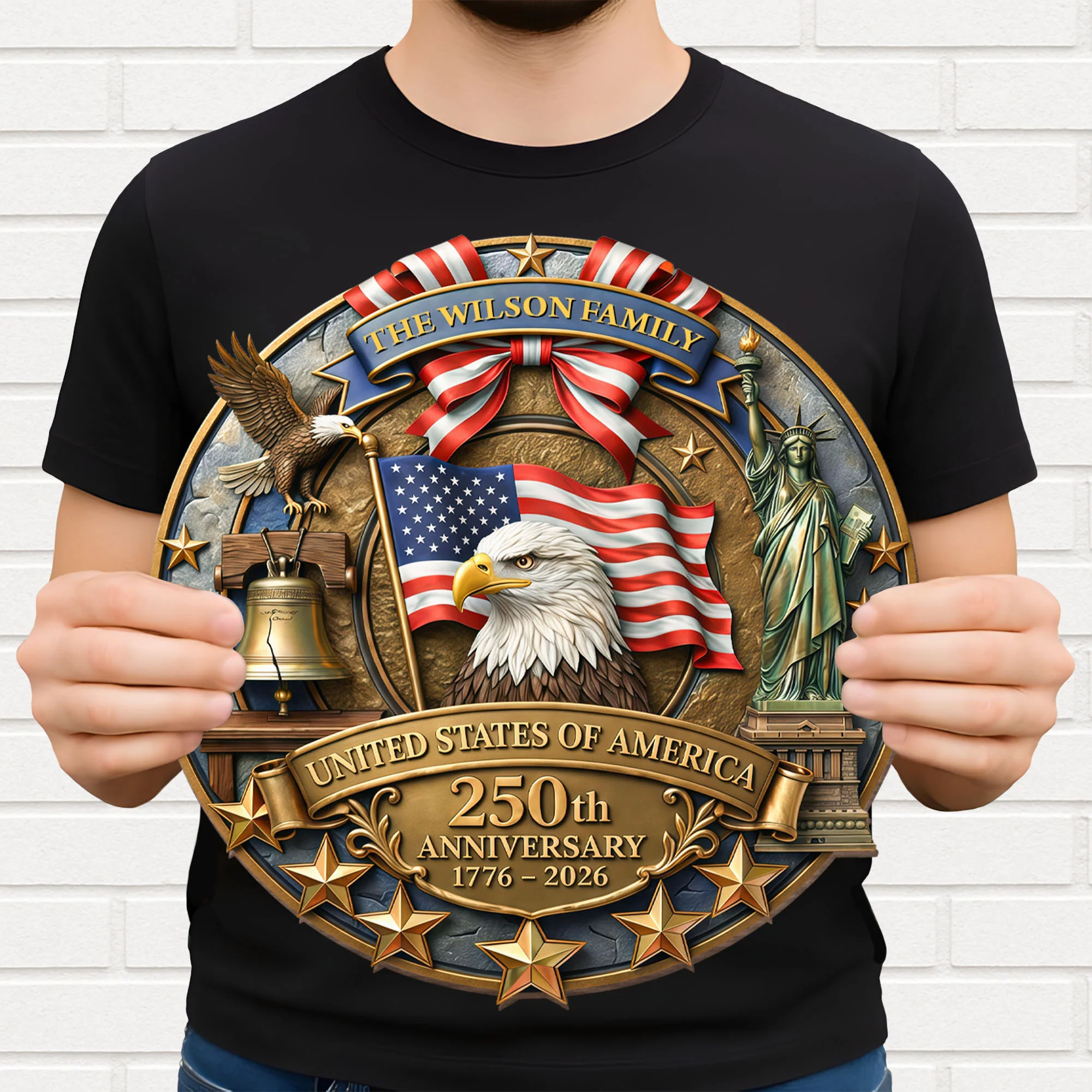 United States Of America 250th Anniversary With Eagle Flag And Statue Of Liberty - Personalized Custom Shaped Wood Sign - INDE076_WSIGN - Image 3