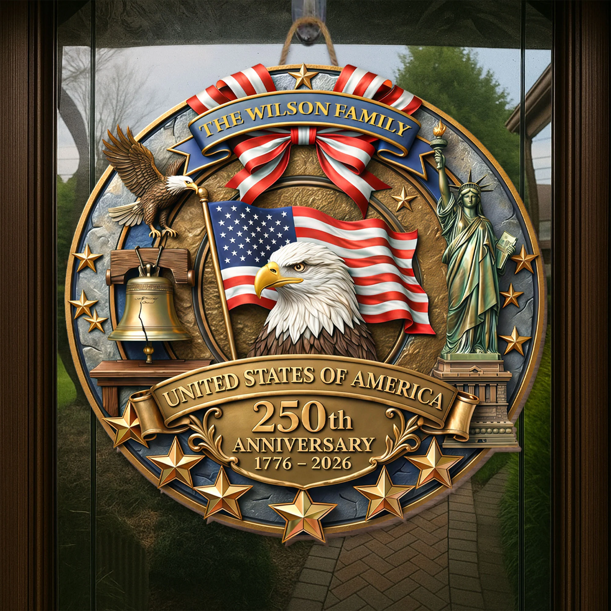 United States Of America 250th Anniversary With Eagle Flag And Statue Of Liberty - Personalized Custom Shaped Wood Sign - INDE076_WSIGN - Image 5