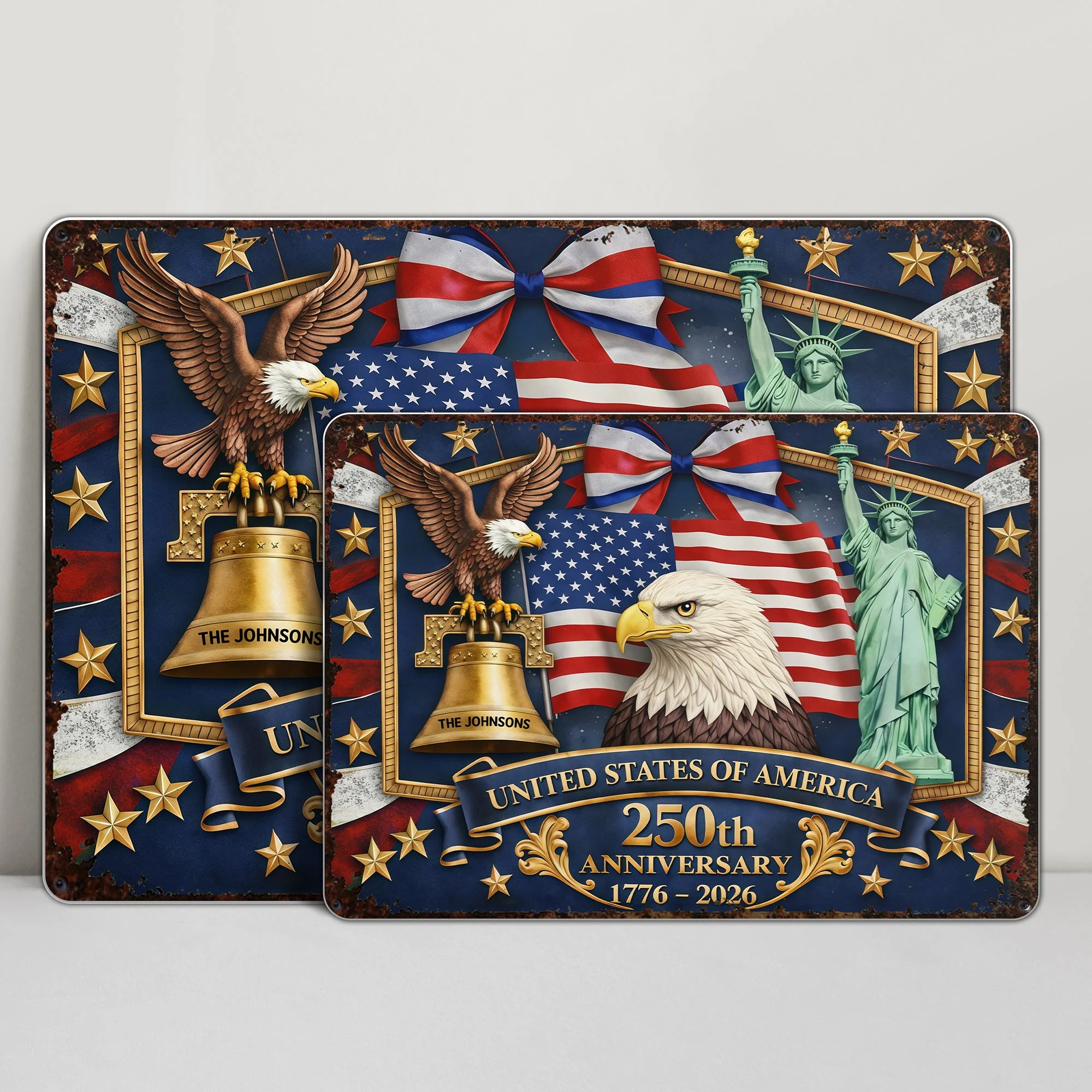 United States Of America Anniversary Bald Eagle Flag And Statue Of Liberty - Personalized Metal Sign - INDE017_MSIGN - Image 5