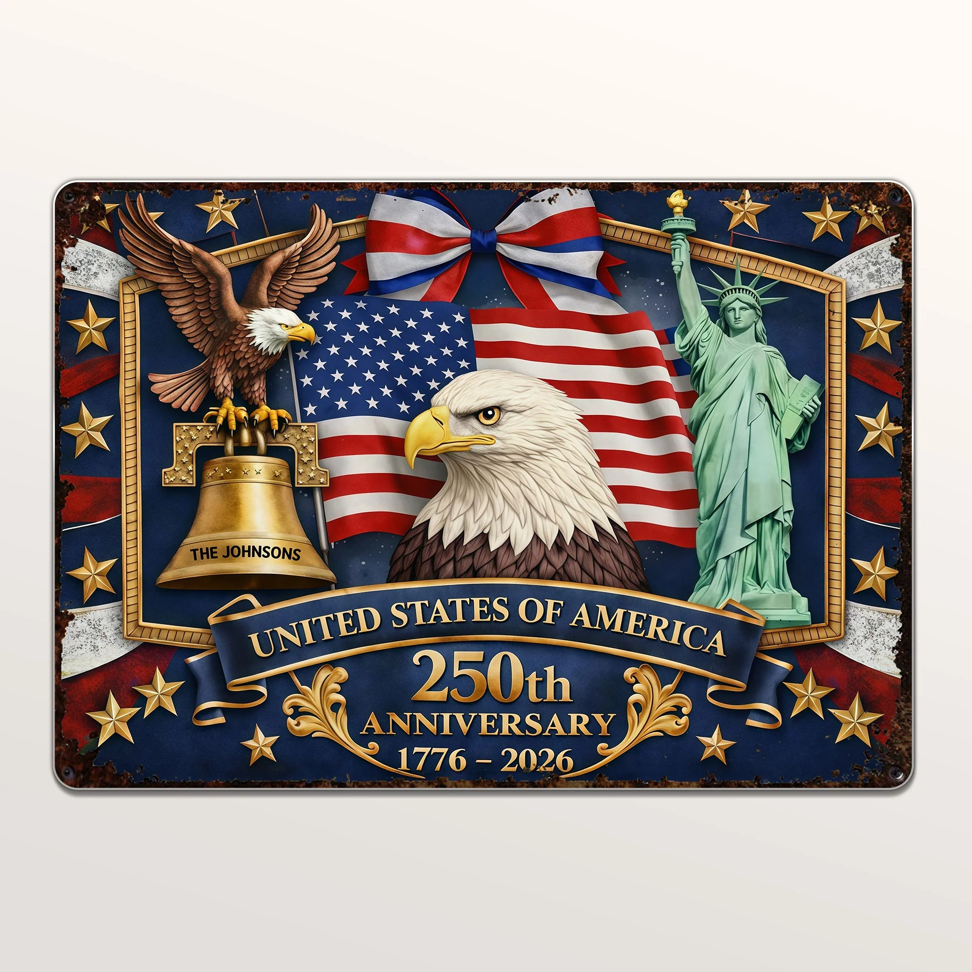 United States Of America Anniversary Bald Eagle Flag And Statue Of Liberty - Personalized Metal Sign - INDE017_MSIGN - Image 7