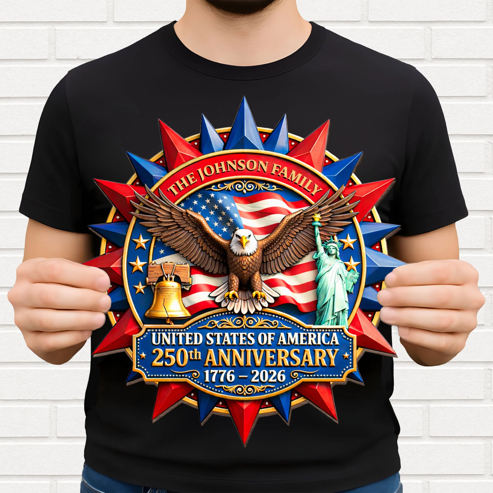 United States Of America Anniversary Eagle Flag And Statue Of Liberty - Personalized Custom Shaped Wood Sign - INDE111_WSIGN - Image 3