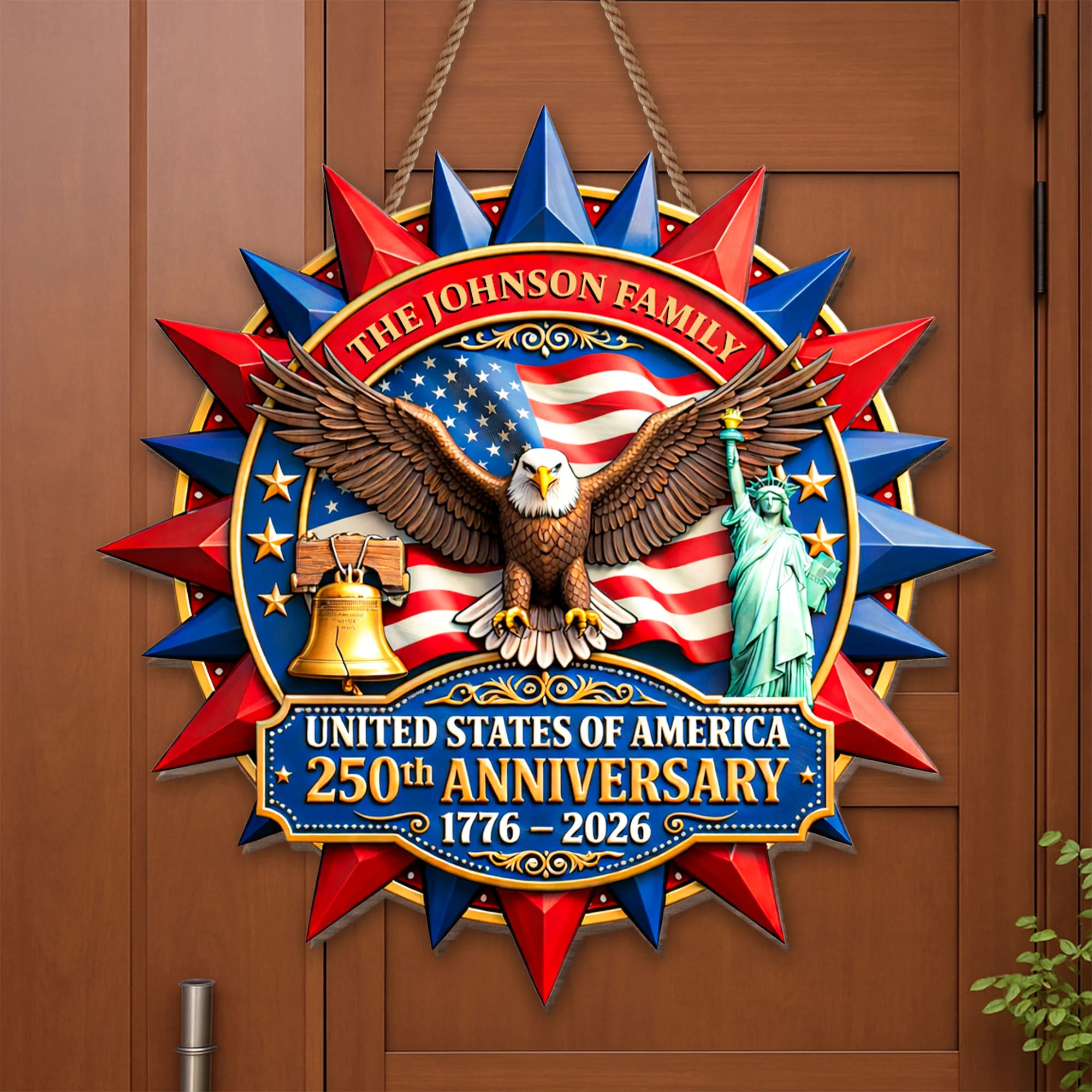 United States Of America Anniversary Eagle Flag And Statue Of Liberty - Personalized Custom Shaped Wood Sign - INDE111_WSIGN - Image 4