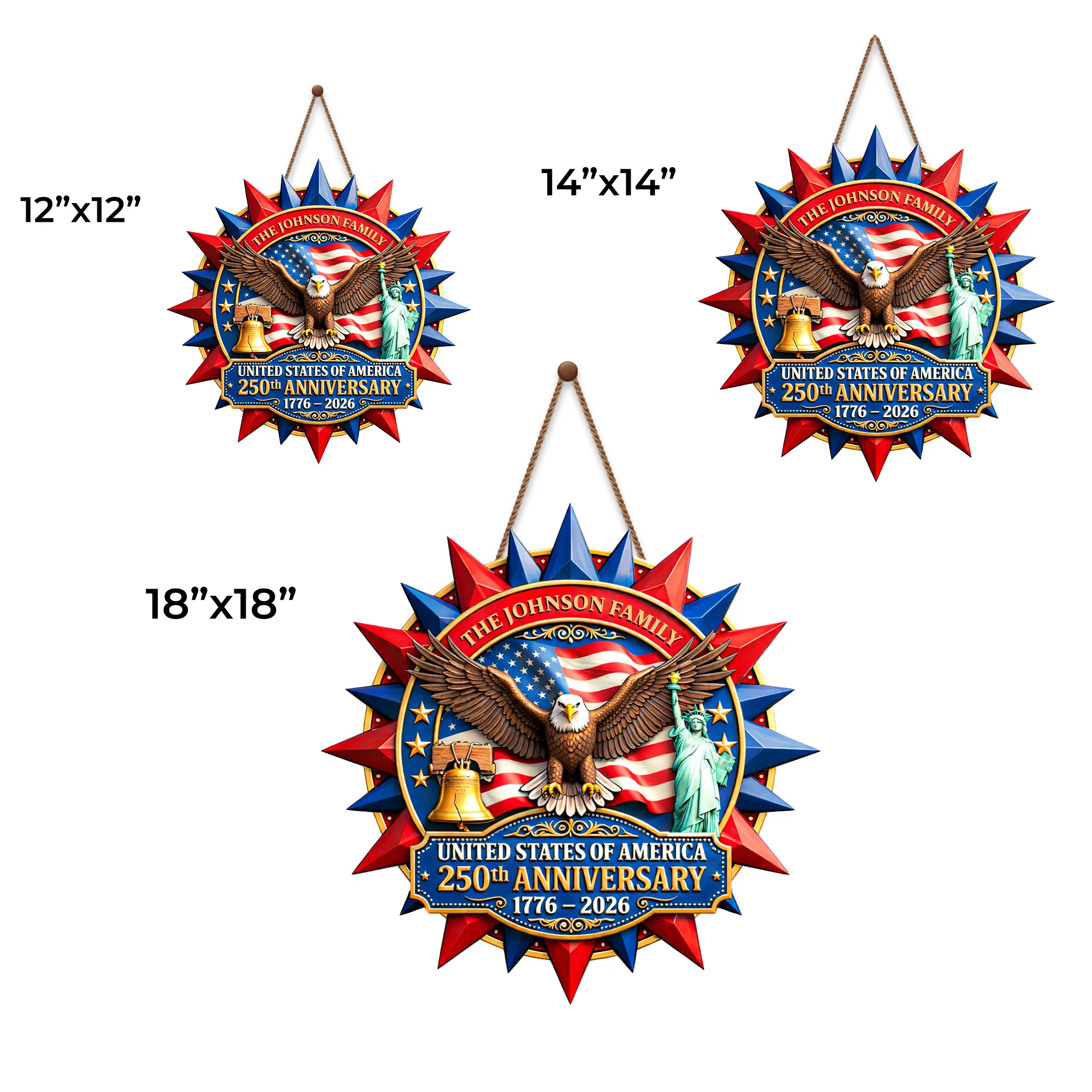 United States Of America Anniversary Eagle Flag And Statue Of Liberty - Personalized Custom Shaped Wood Sign - INDE111_WSIGN - Image 6