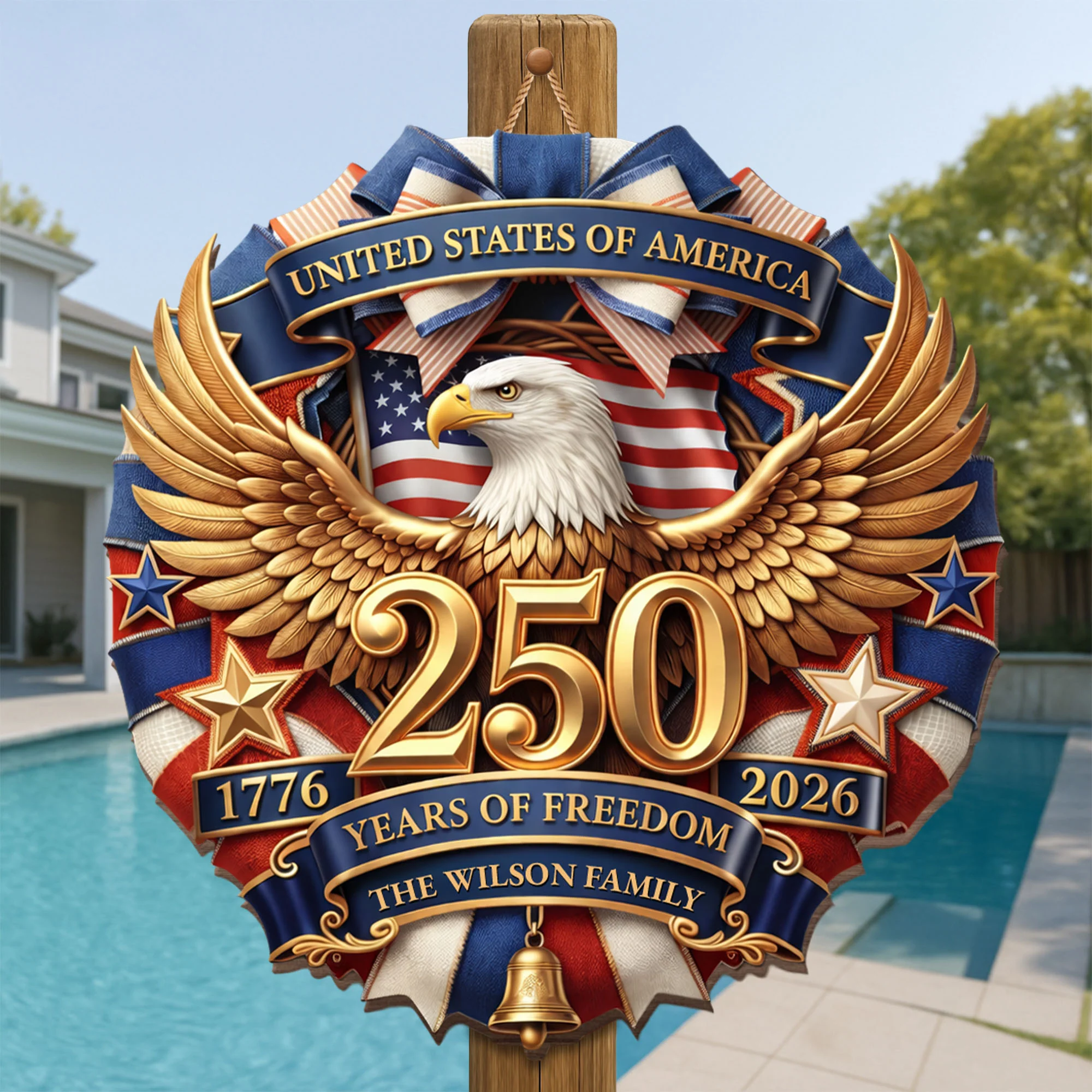 United States Of America Years Of Freedom Eagle And Flag Family Sign - Personalized Custom Shaped Wood Sign - INDE074_WSIGN - Image 2