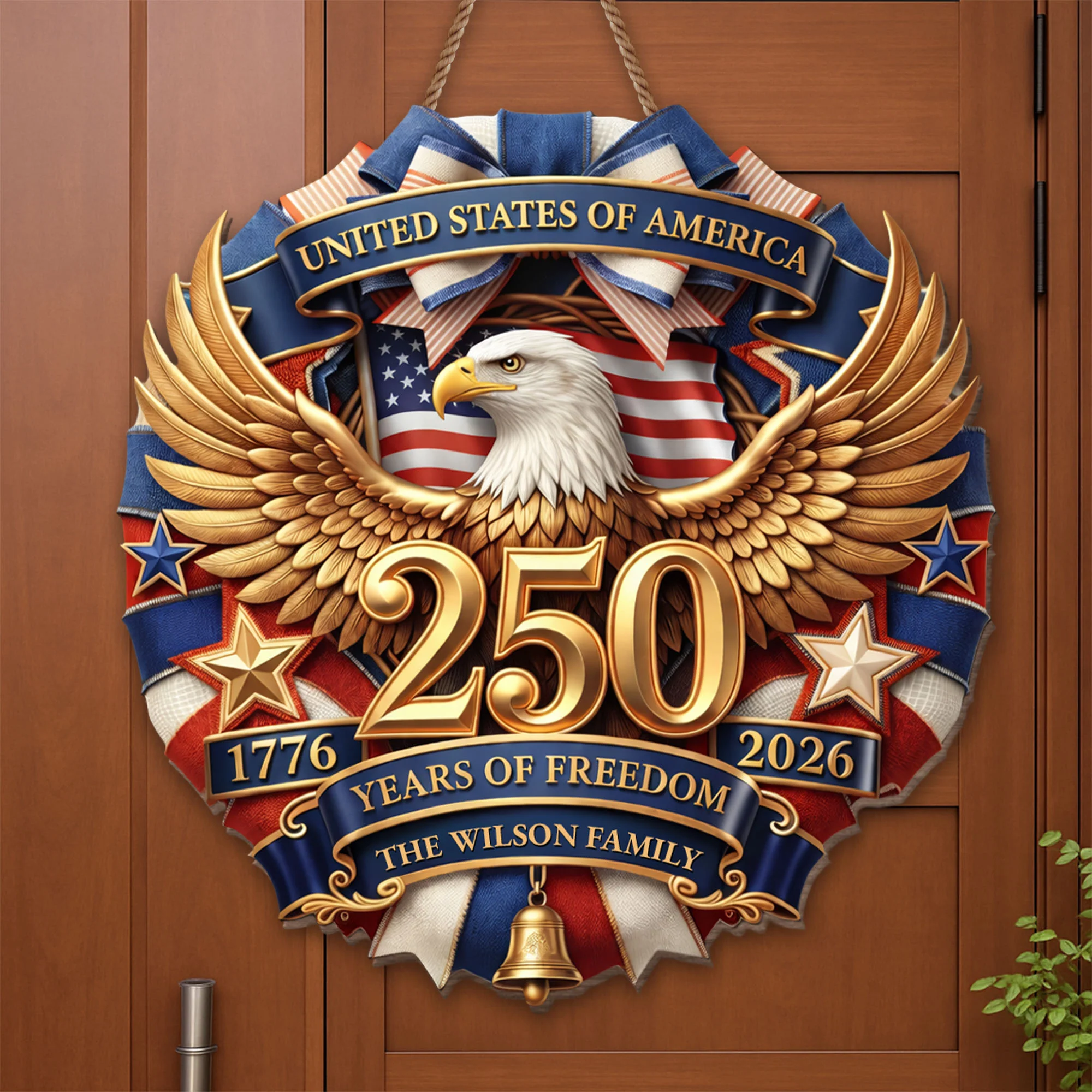 United States Of America Years Of Freedom Eagle And Flag Family Sign - Personalized Custom Shaped Wood Sign - INDE074_WSIGN - Image 4