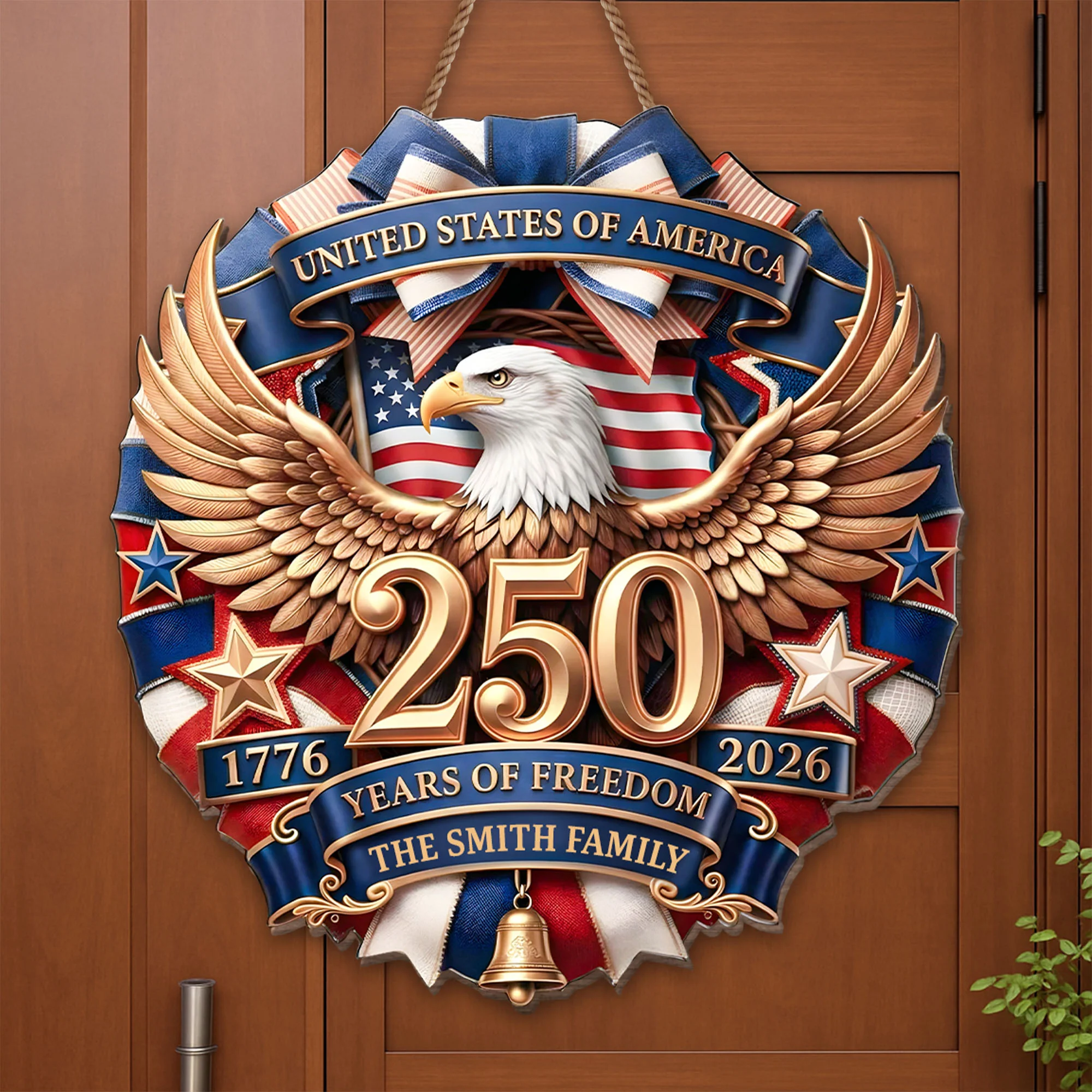 United States Of America Years Of Freedom Eagle With American Flag And Stars - Personalized Custom Shaped Wood Sign - INDE092_WSIGN - Image 4
