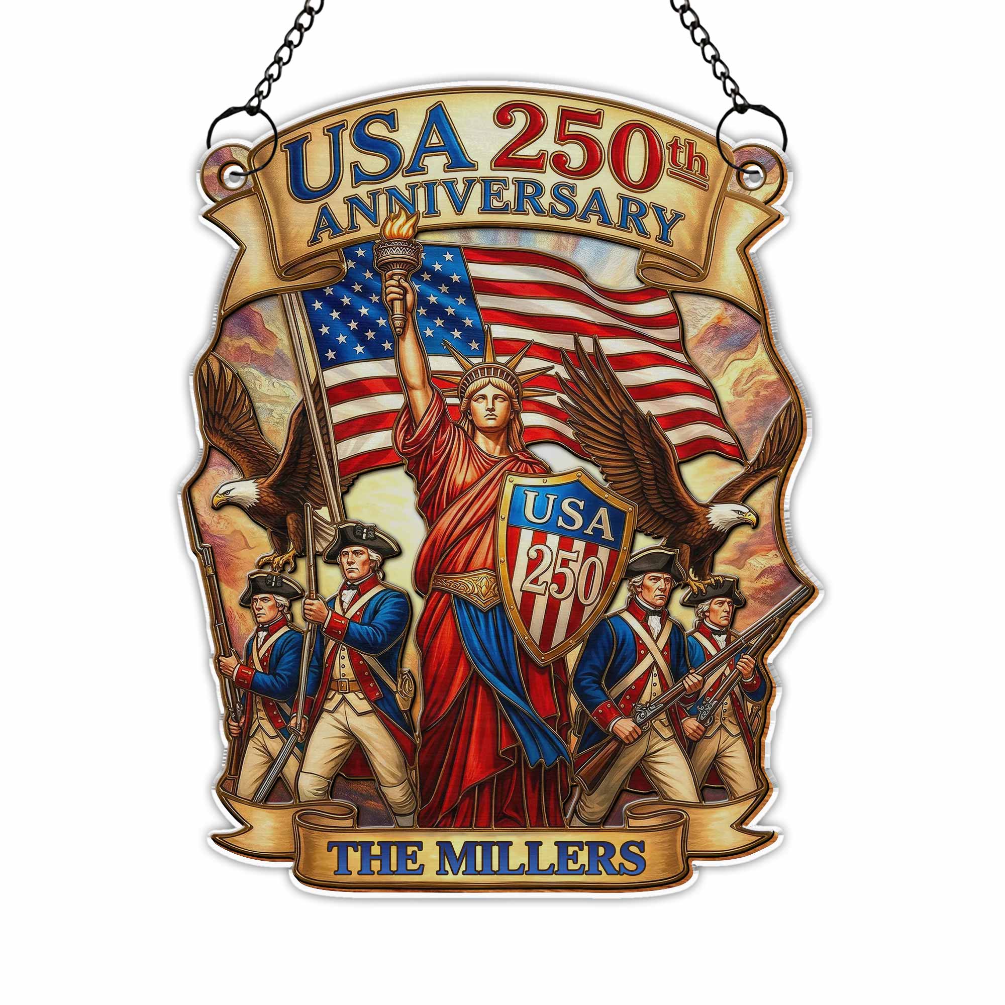 USA 250th Anniversary Patriotic Design With Statue Of Liberty And American Flag - Personalized Custom Suncatcher - INDE090_CSUN - Image 9
