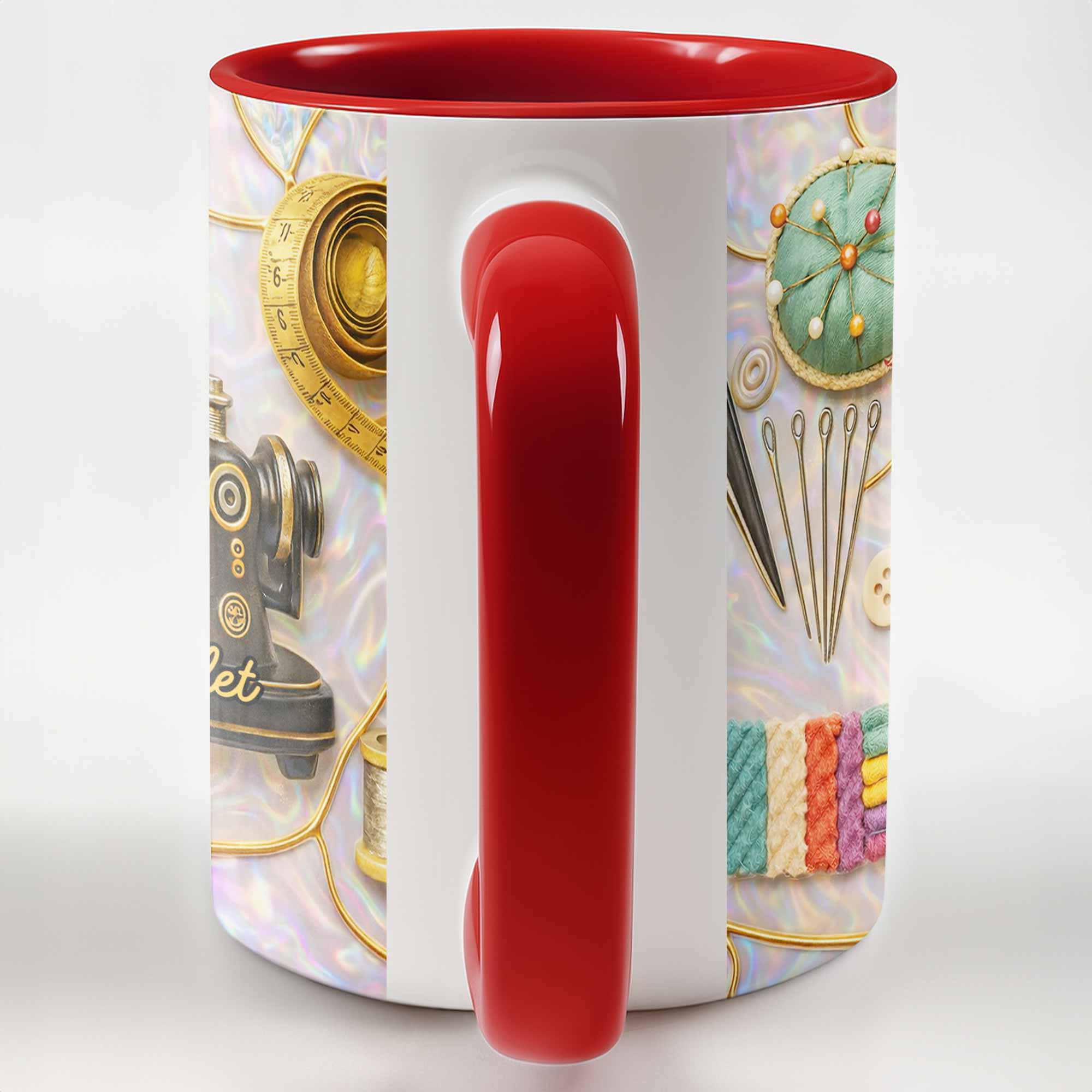 Vintage Sewing Machine and Quilting Essentials with Pins and Buttons - Personalized Custom Accent Mug - HAND015_AMUG - Image 10