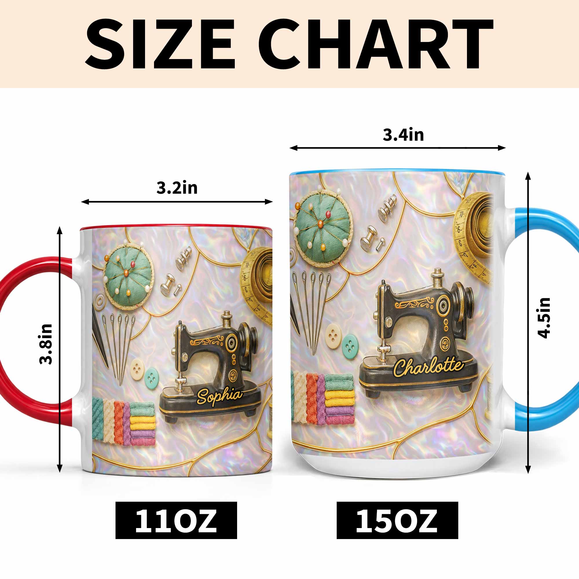 Vintage Sewing Machine and Quilting Essentials with Pins and Buttons - Personalized Custom Accent Mug - HAND015_AMUG - Image 6