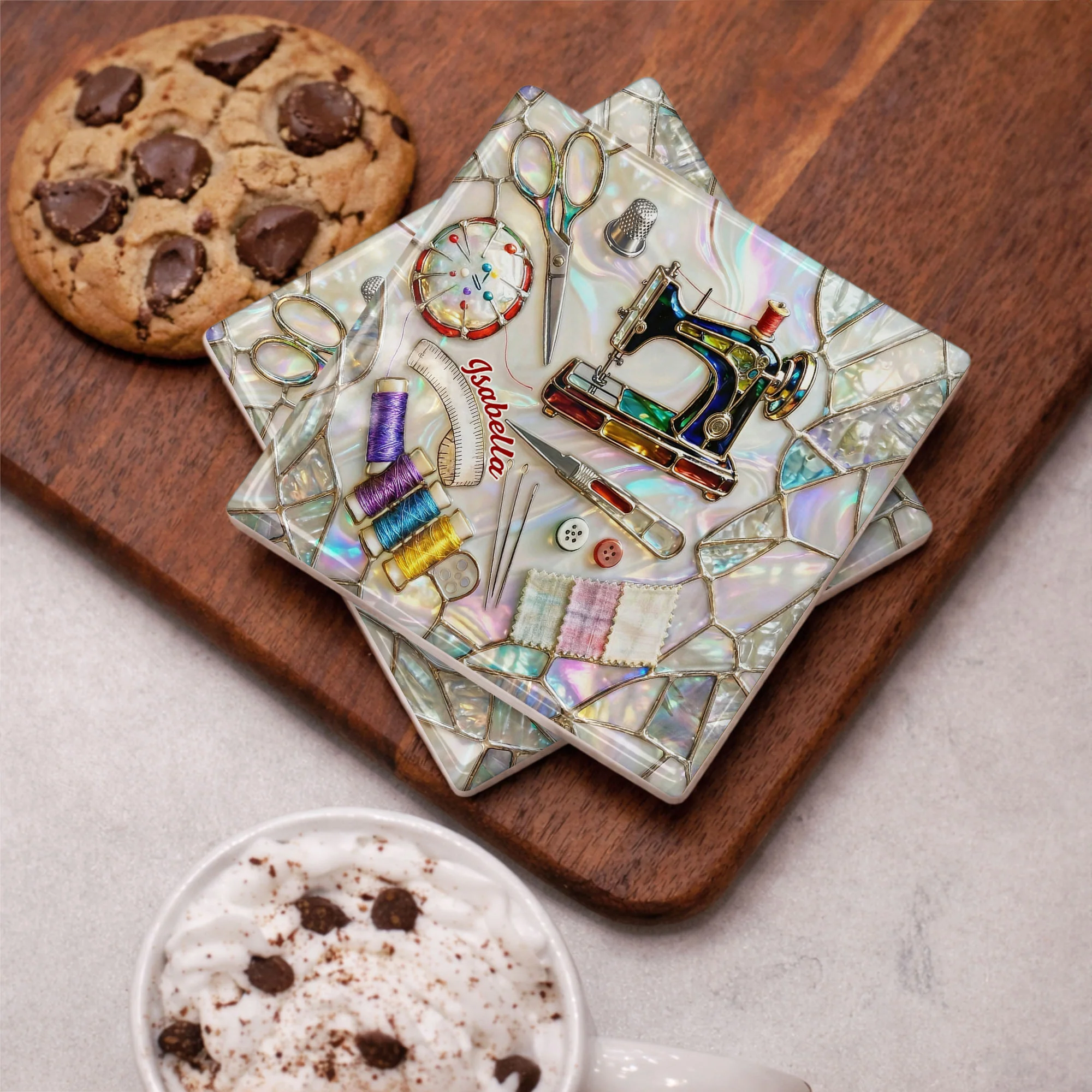 Vintage Sewing Machine And Tools Mosaic Design For Creative Soul - Personalized Custom Ceramic Coaster, Square Shape - JBS043_SOCO - Image 10