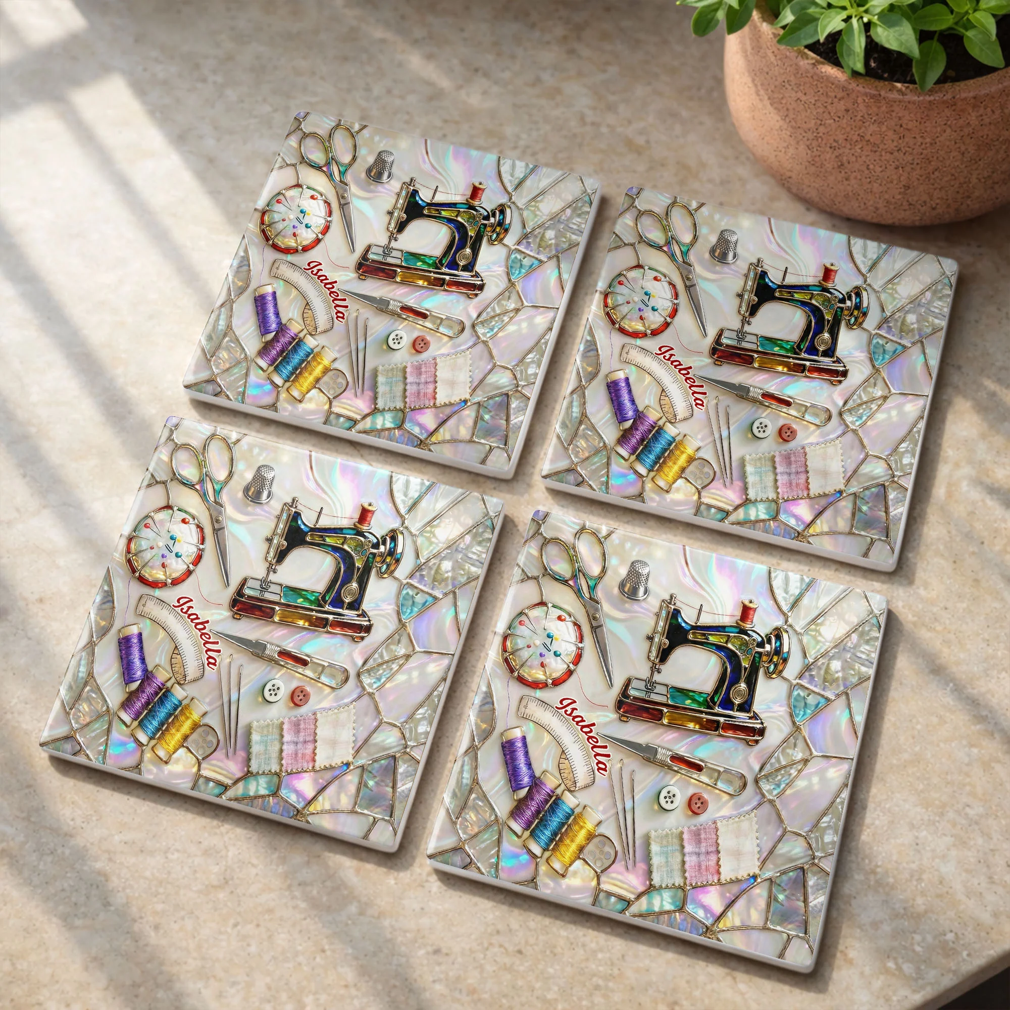 Vintage Sewing Machine And Tools Mosaic Design For Creative Soul - Personalized Custom Ceramic Coaster, Square Shape - JBS043_SOCO - Image 12