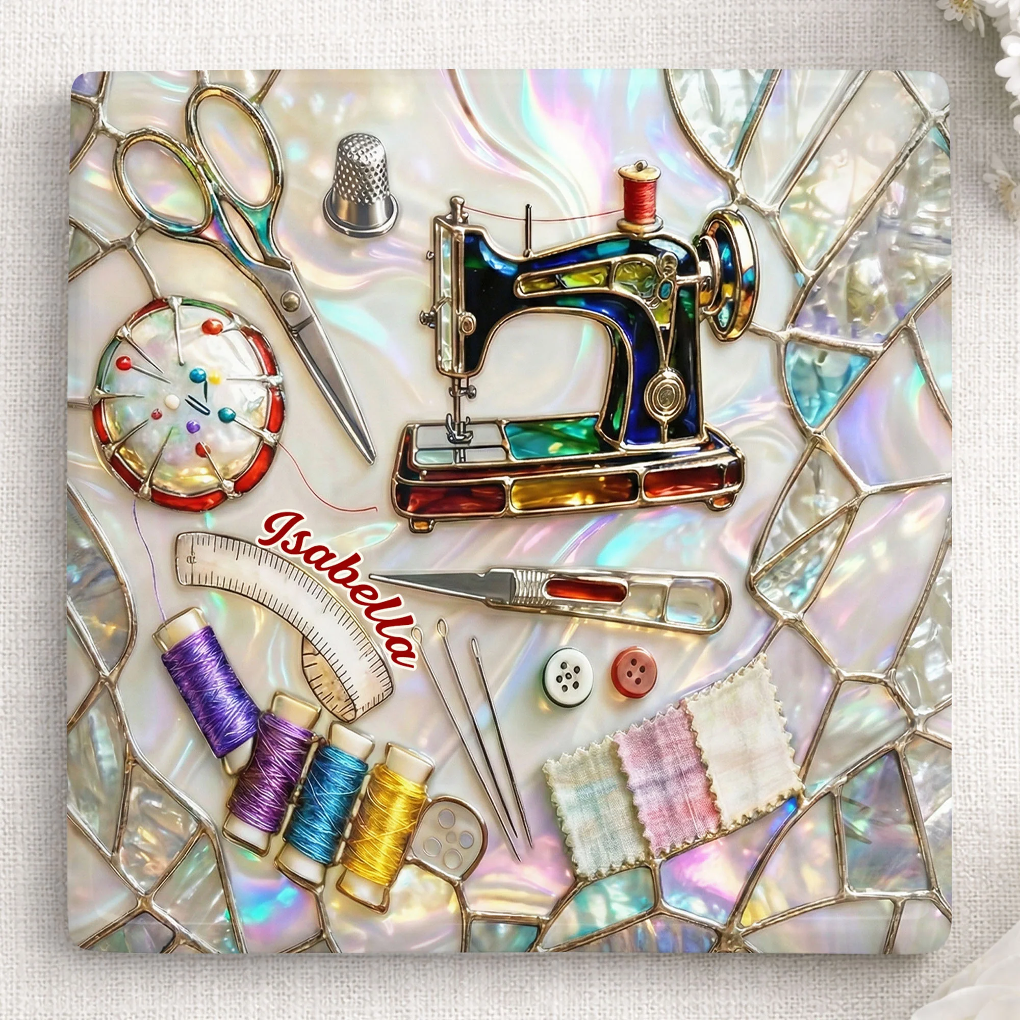 Vintage Sewing Machine And Tools Mosaic Design For Creative Soul - Personalized Custom Ceramic Coaster, Square Shape - JBS043_SOCO - Image 13