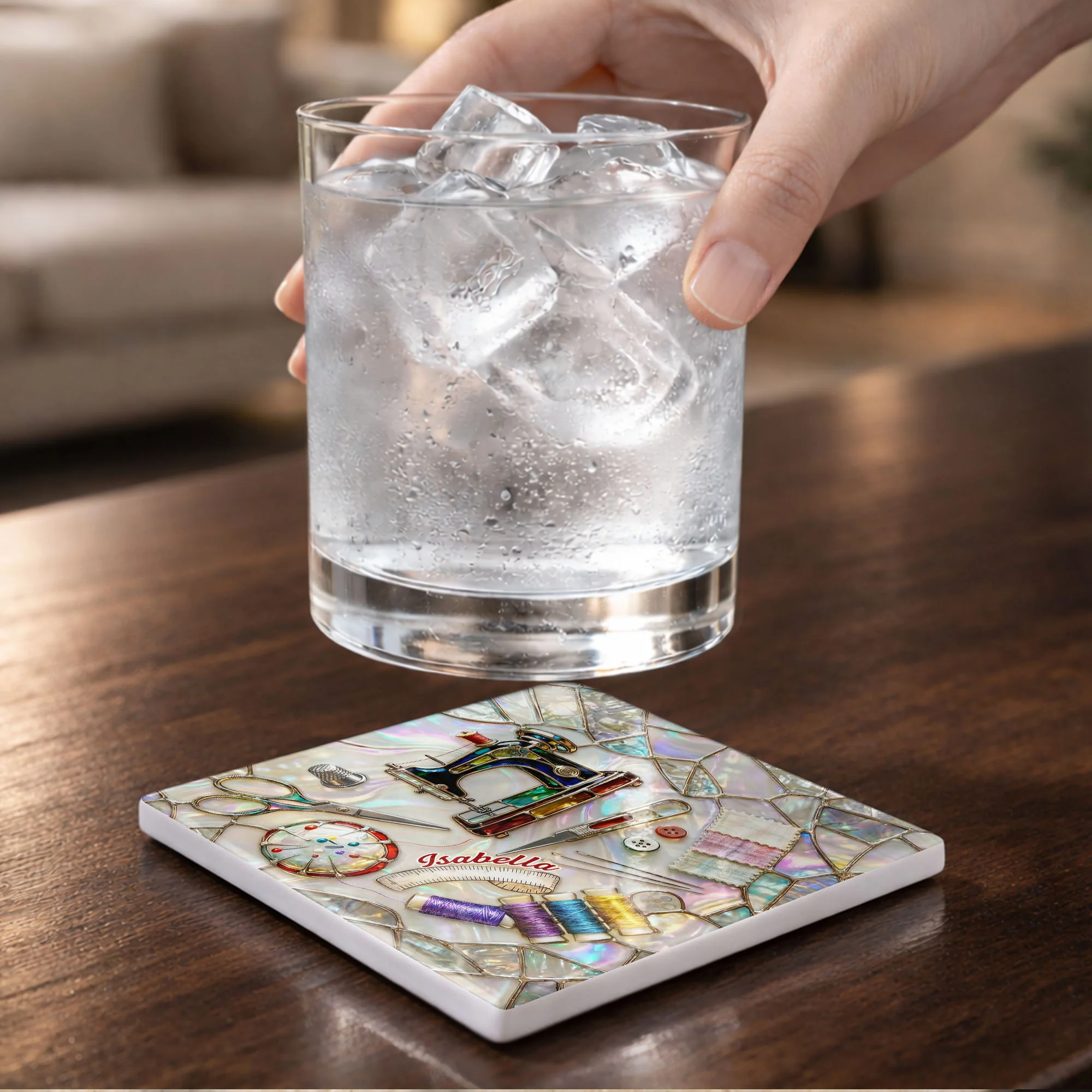 Vintage Sewing Machine And Tools Mosaic Design For Creative Soul - Personalized Custom Ceramic Coaster, Square Shape - JBS043_SOCO - Image 8