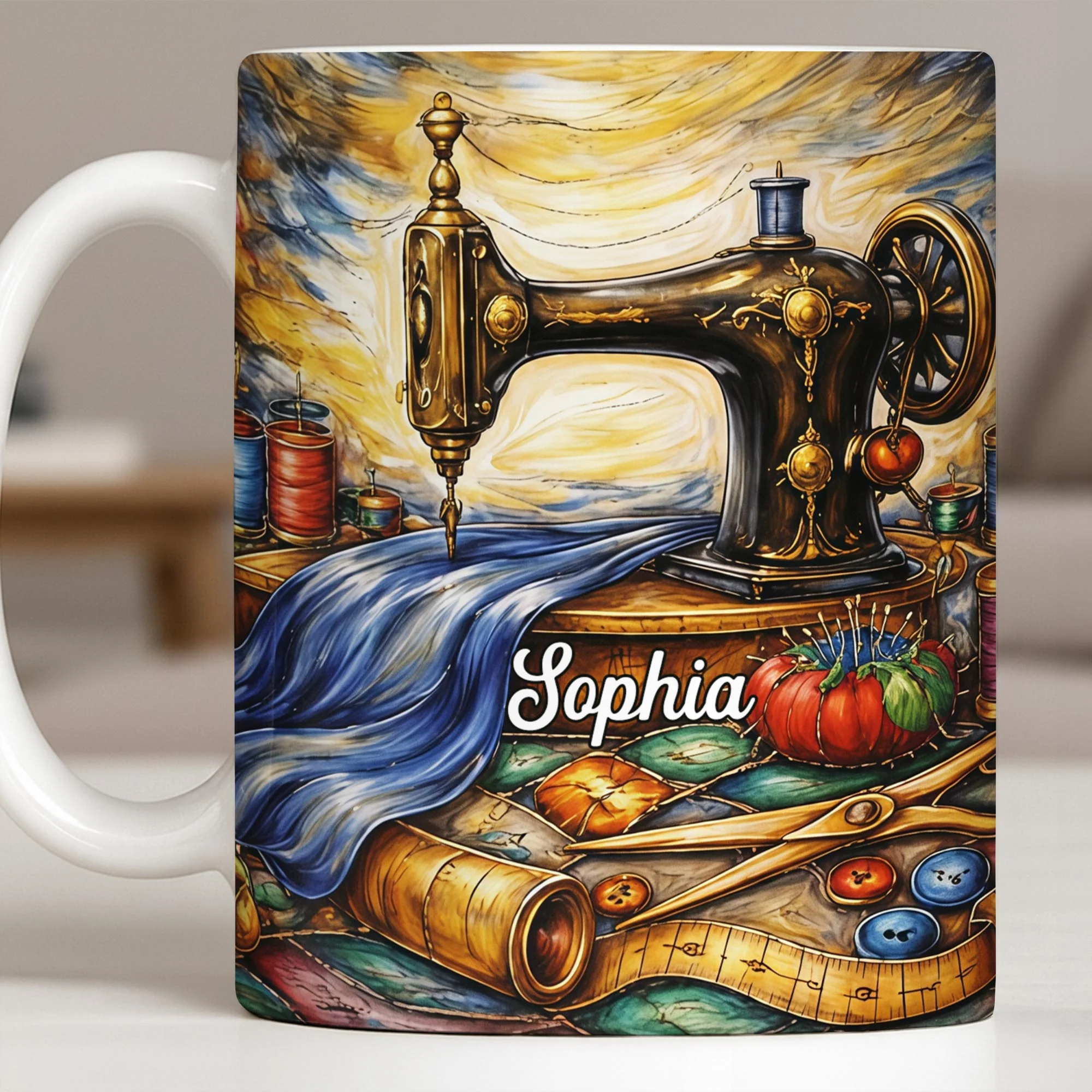 Vintage Sewing Machine and Tools Sewing Enthusiast Design - Personalized Custom Coffee Mug - JBS147_MG - Image 11