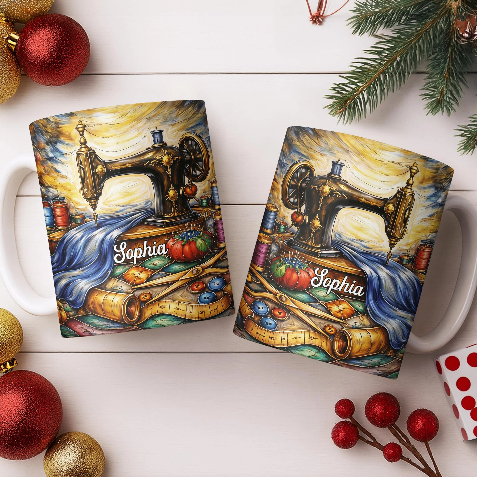 Vintage Sewing Machine and Tools Sewing Enthusiast Design - Personalized Custom Coffee Mug - JBS147_MG - Image 5