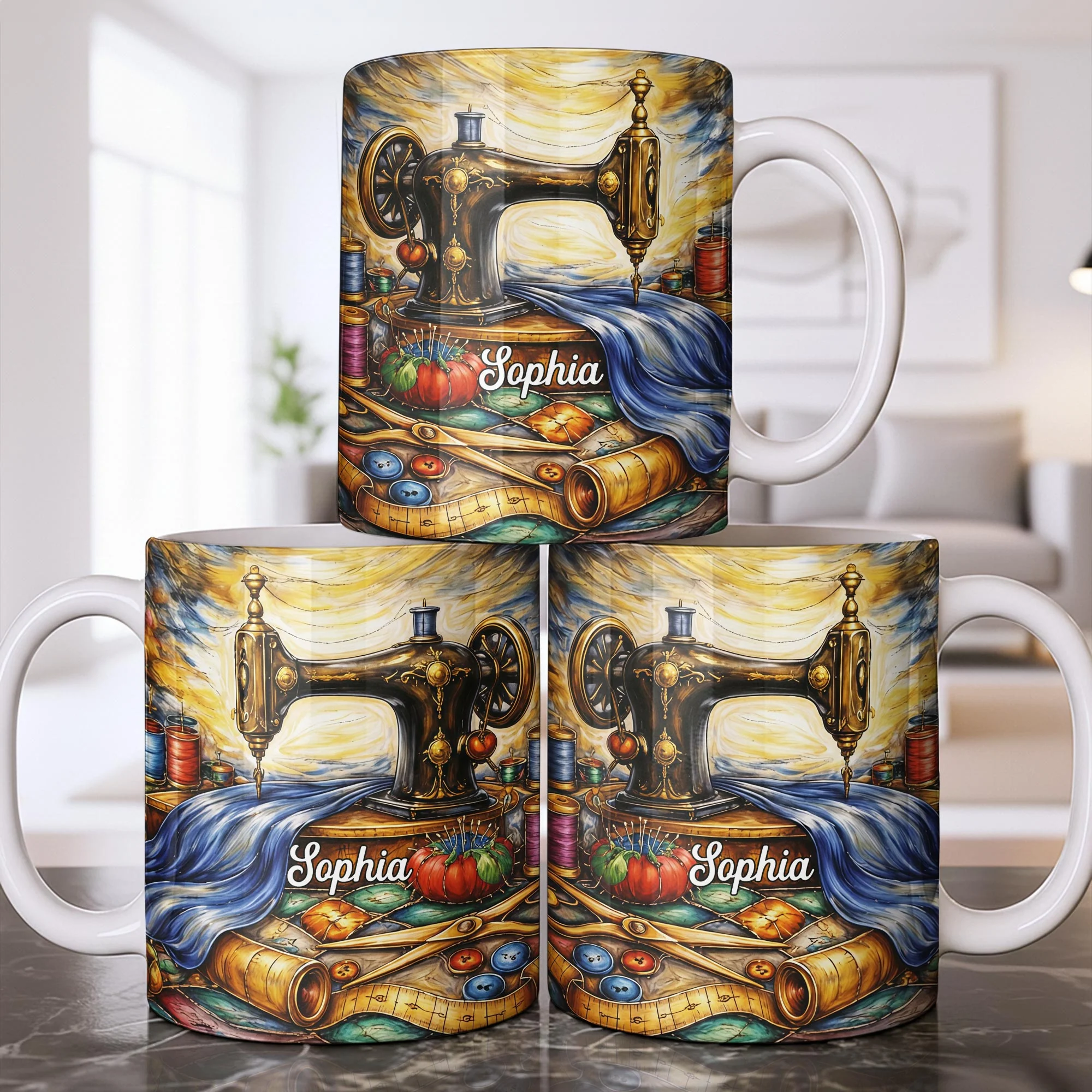 Vintage Sewing Machine and Tools Sewing Enthusiast Design - Personalized Custom Coffee Mug - JBS147_MG - Image 6