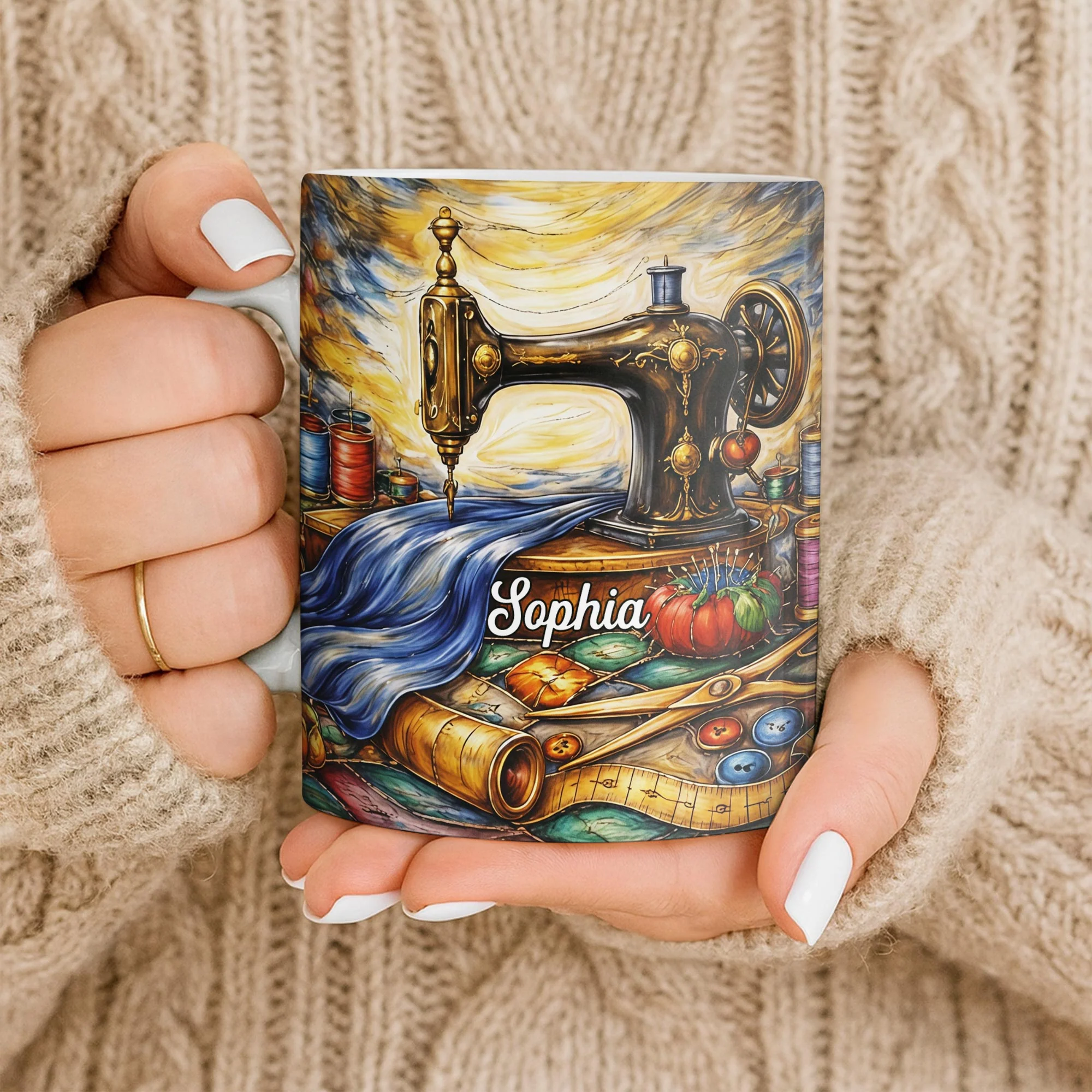 Vintage Sewing Machine and Tools Sewing Enthusiast Design - Personalized Custom Coffee Mug - JBS147_MG - Image 7