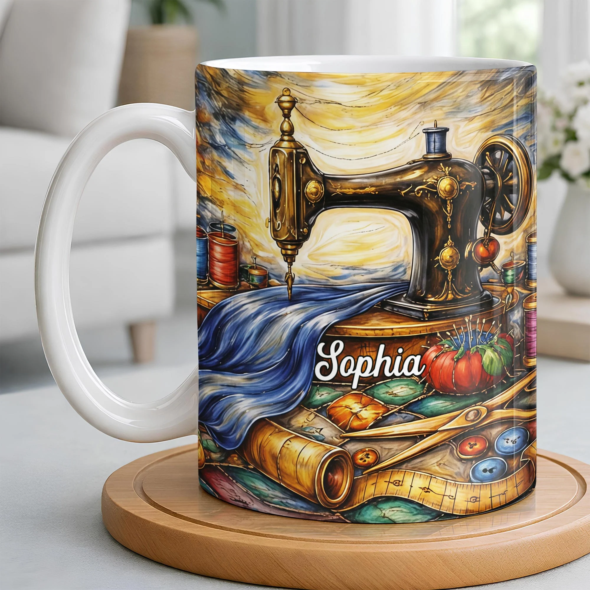 Vintage Sewing Machine and Tools Sewing Enthusiast Design - Personalized Custom Coffee Mug - JBS147_MG - Image 8
