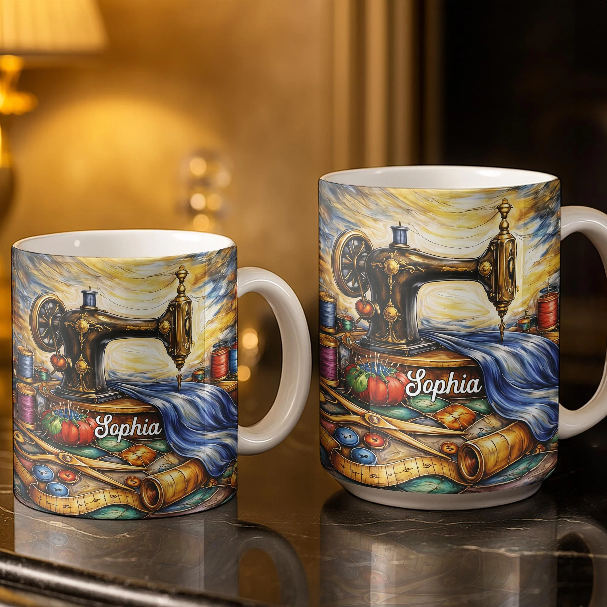 Vintage Sewing Machine and Tools Sewing Enthusiast Design - Personalized Custom Coffee Mug - JBS147_MG - Image 9