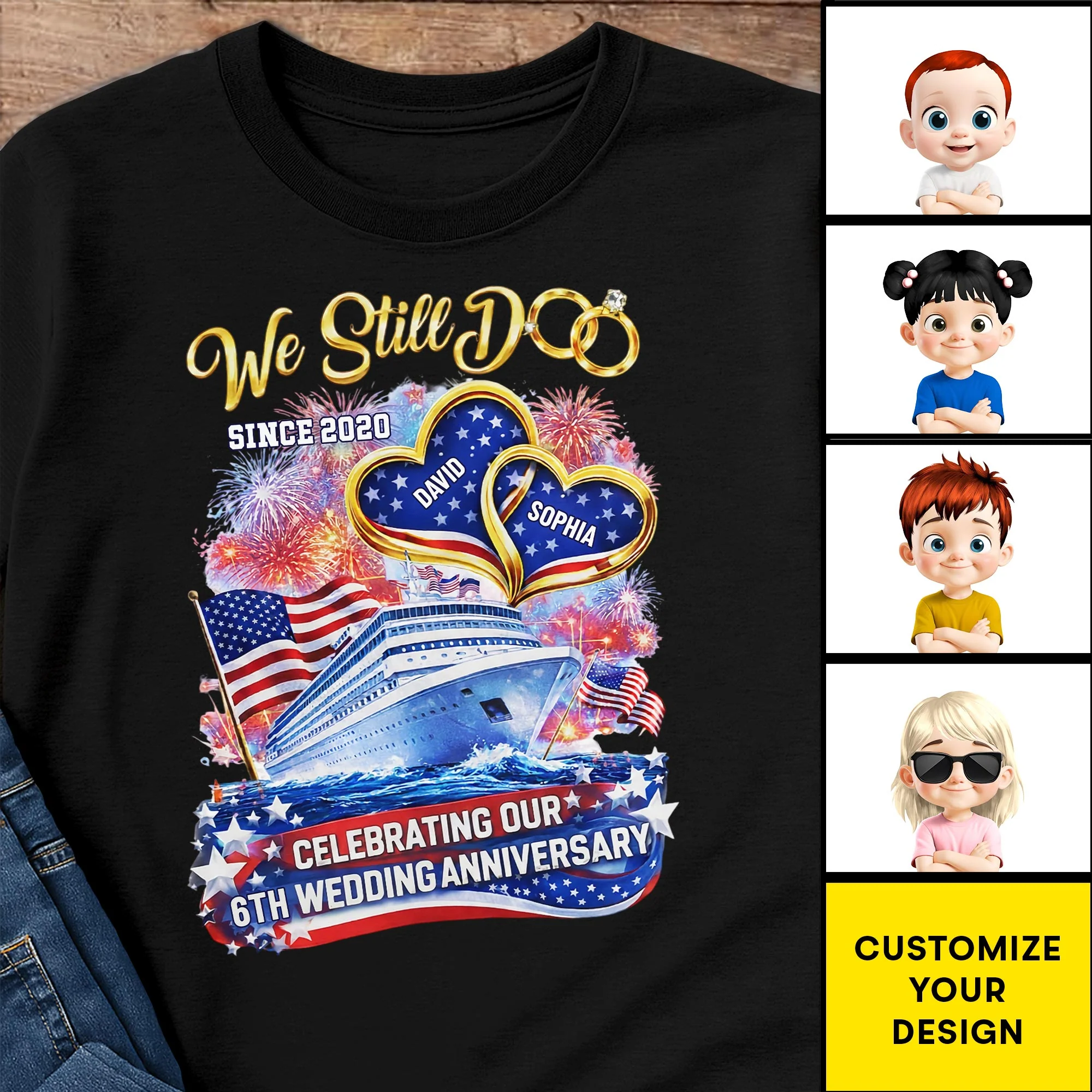 We Still Do Wedding Anniversary Cruise Ship With American Flag And Hearts - Personalized Custom Unisex T-shirt, Hoodie - CPL1412_BBAS - Image 10