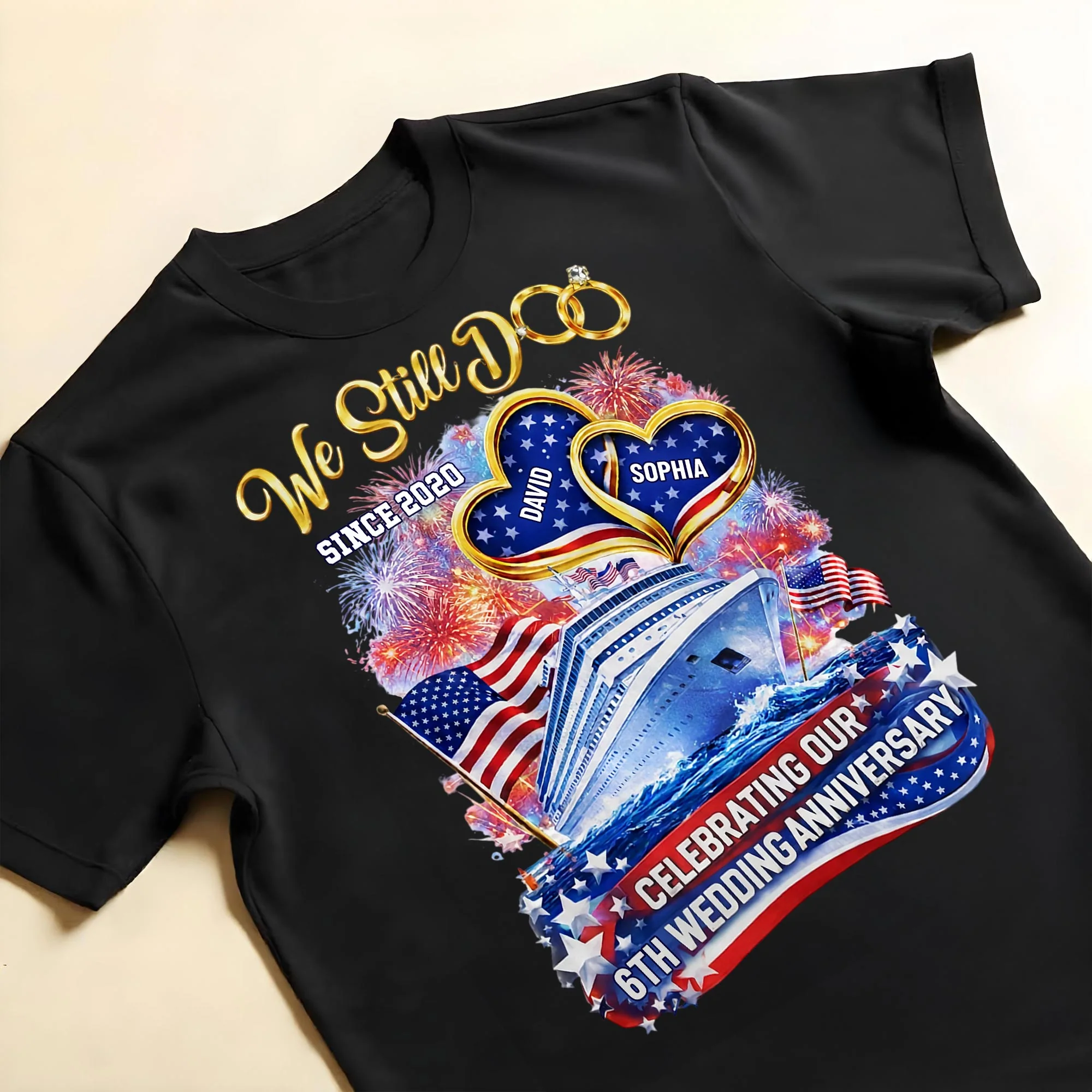We Still Do Wedding Anniversary Cruise Ship With American Flag And Hearts - Personalized Custom Unisex T-shirt, Hoodie - CPL1412_BBAS - Image 14